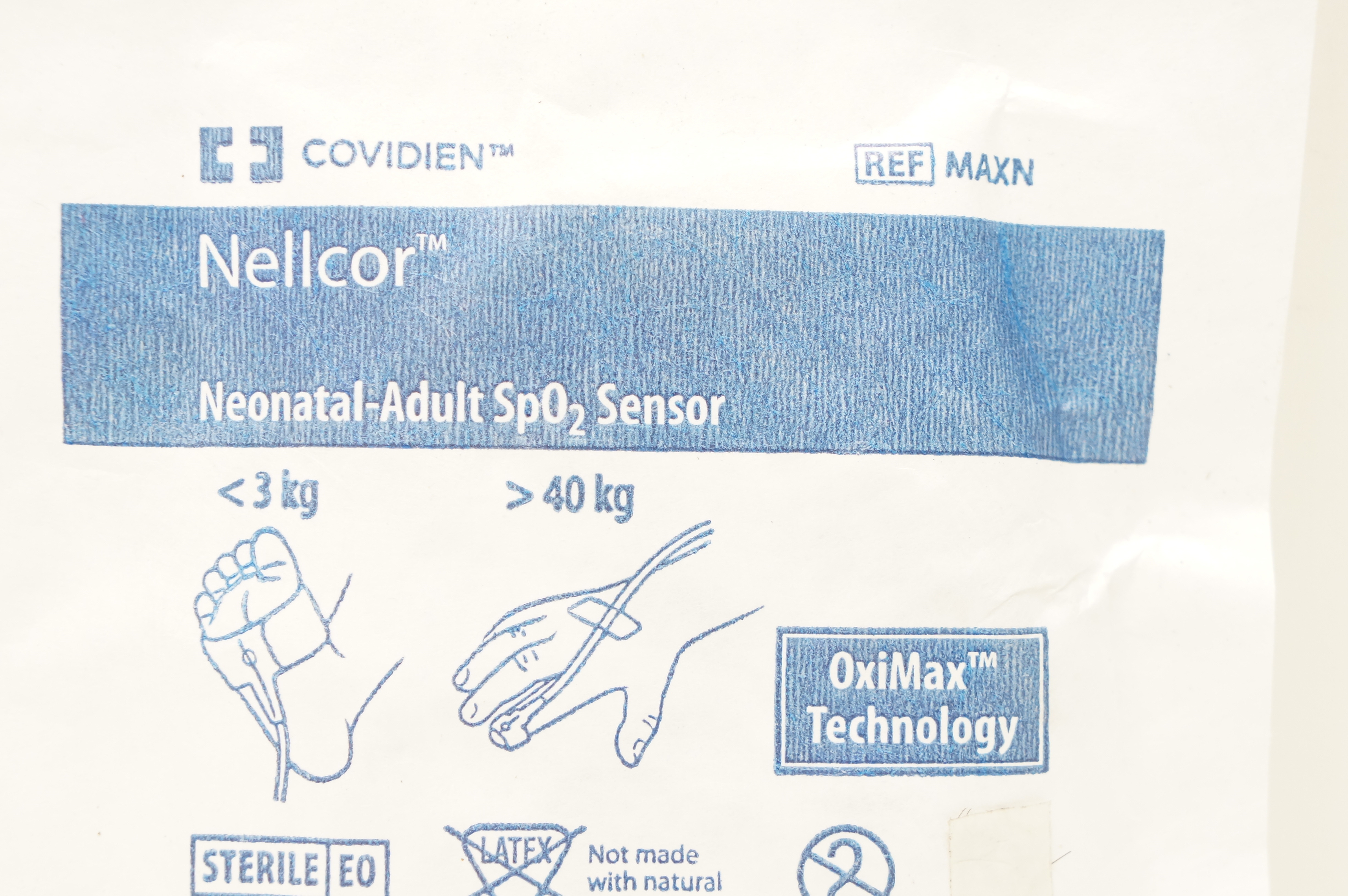 Covidien MAXN-NS Nellcor Neonatal-Adult SpO2 Sensor < 3 kg >40 kg