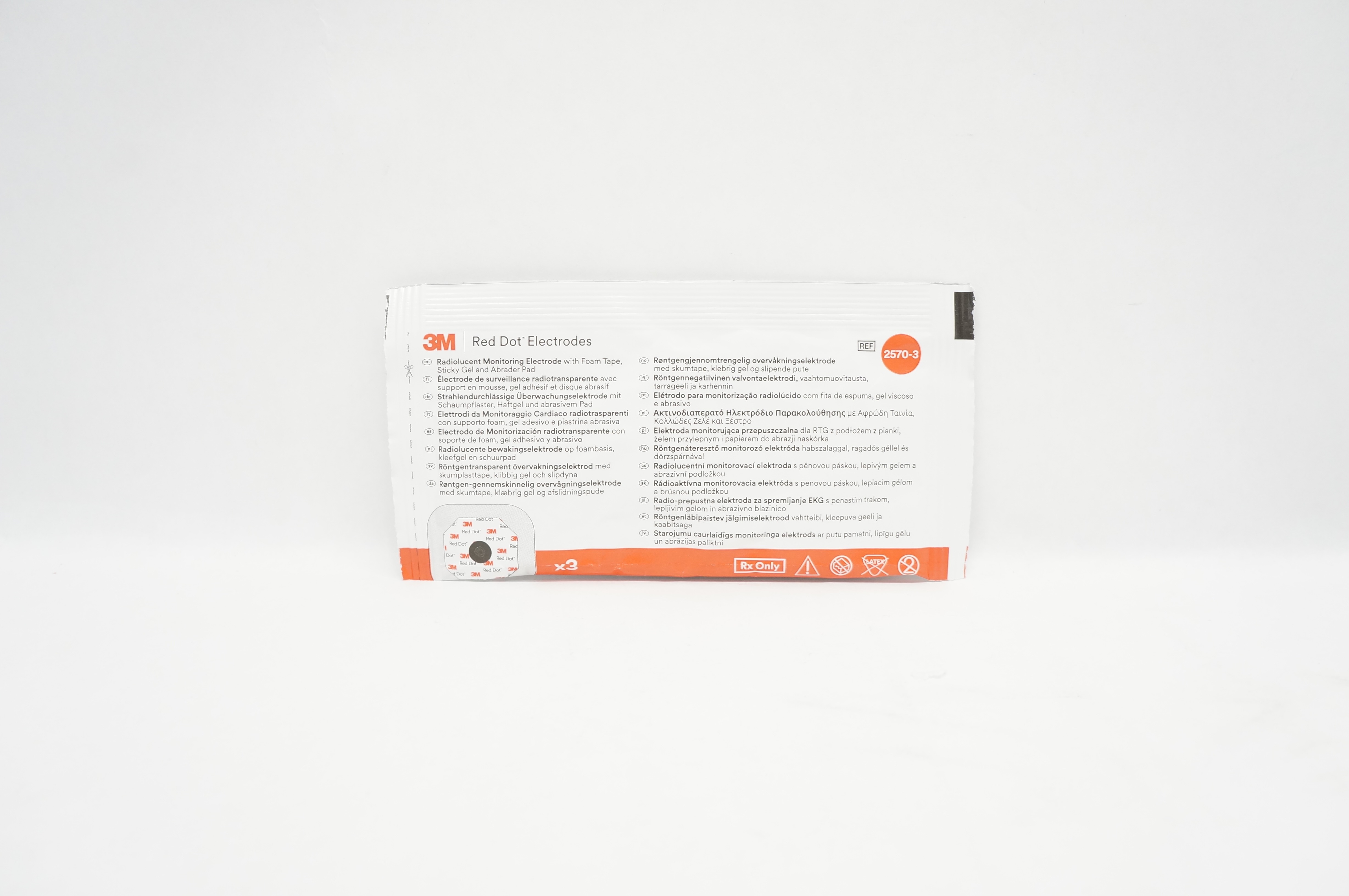 3M 2570-3 Red Dot Radiolucent Monitoring Electrode with Foam Tape (x) -Pack of 3