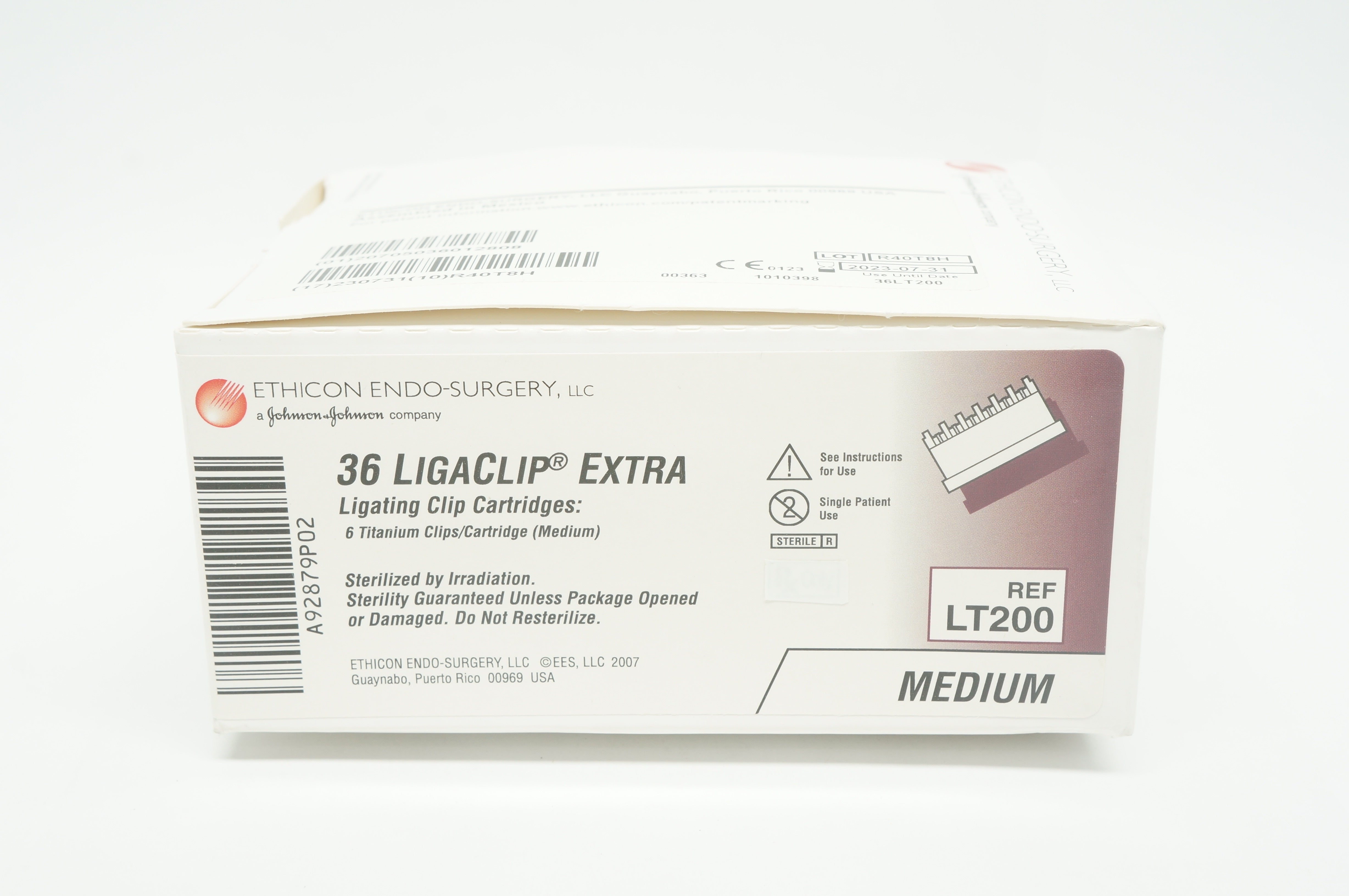 Ethicon LT200 Extra Ligating Clip Cartridge 36 Medium Titanium Clips box of 36