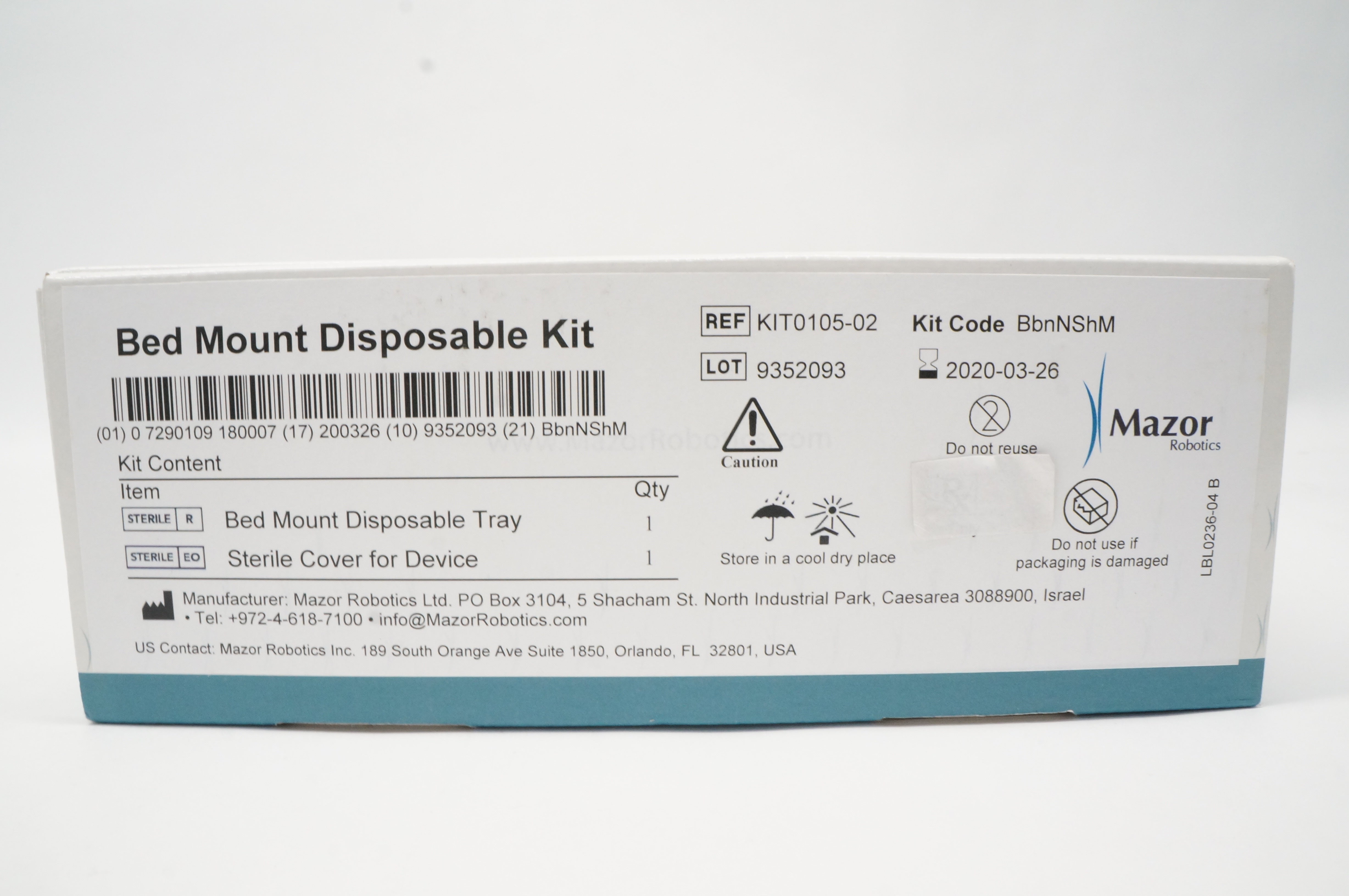 Mazor Robotics KIT0105-02 Bed Mount Disposable Kit - Logistic Label (x)