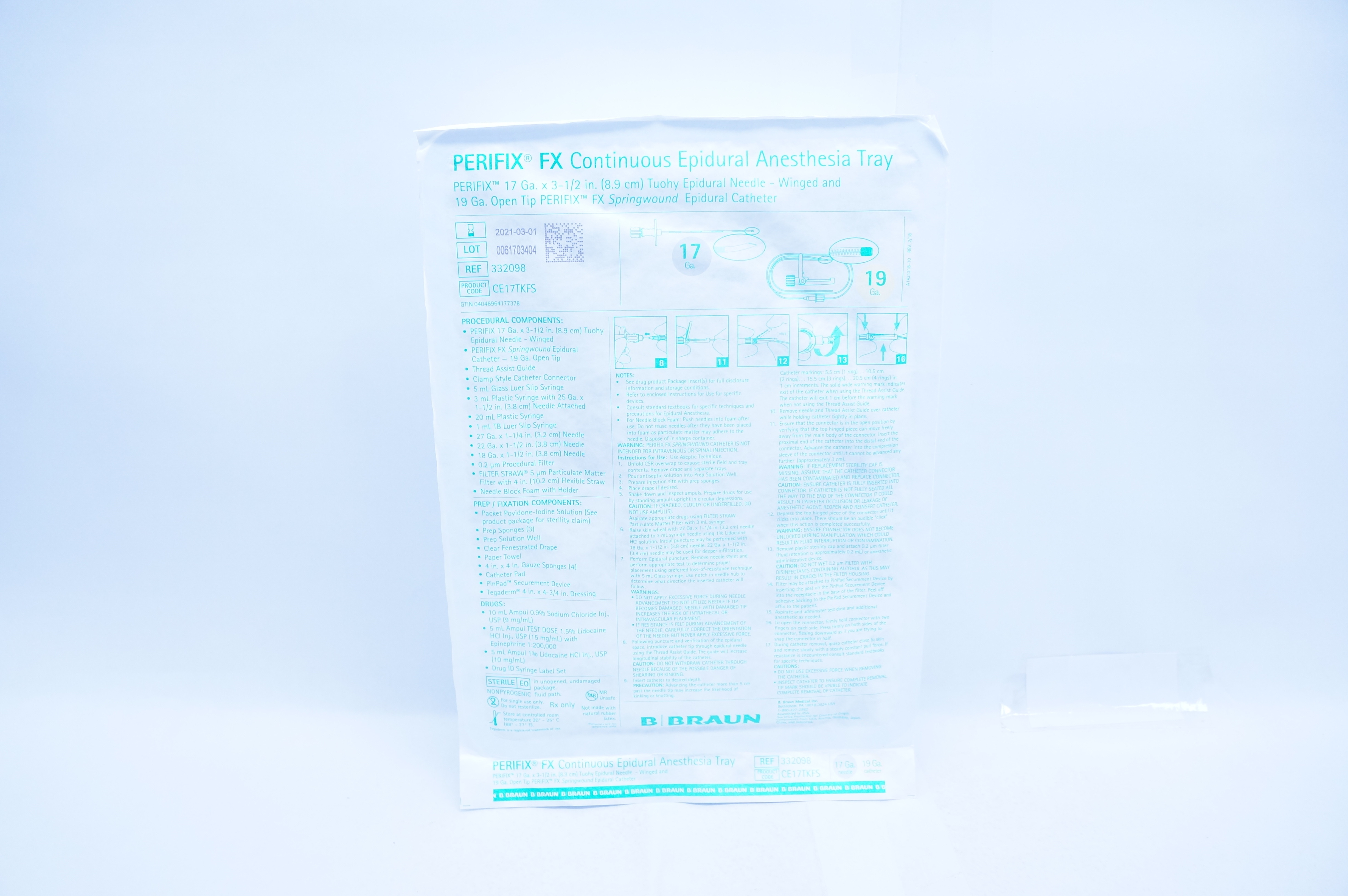 B. Braun 332098 PERIFIX FX Continuous Epidural Anesthesia Tray 17Ga x 3-1/2in.