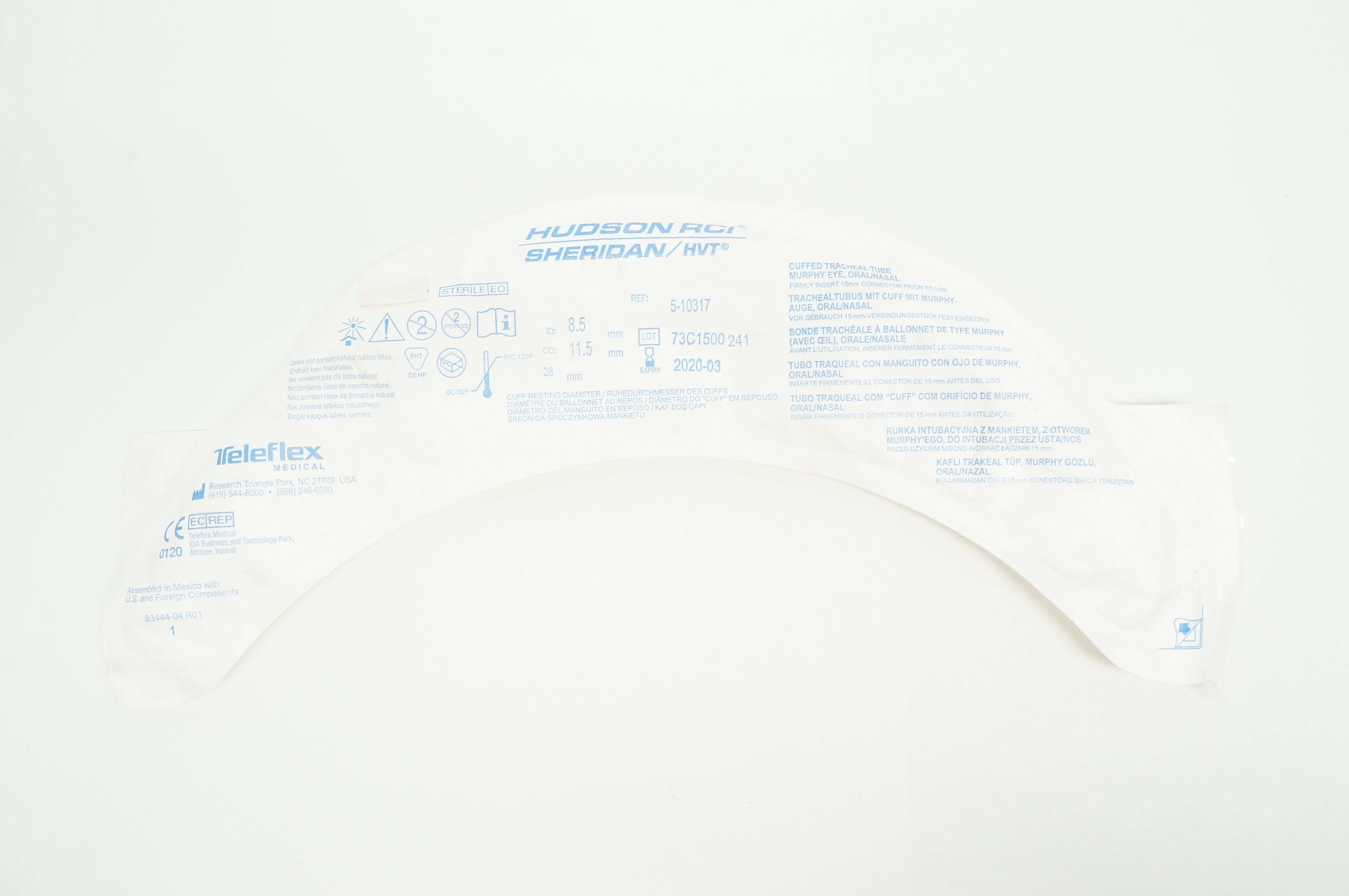 Teleflex 5-10317 Tracheal Tube Size 8.5mm ID, 11.5mm x 28mm (x)