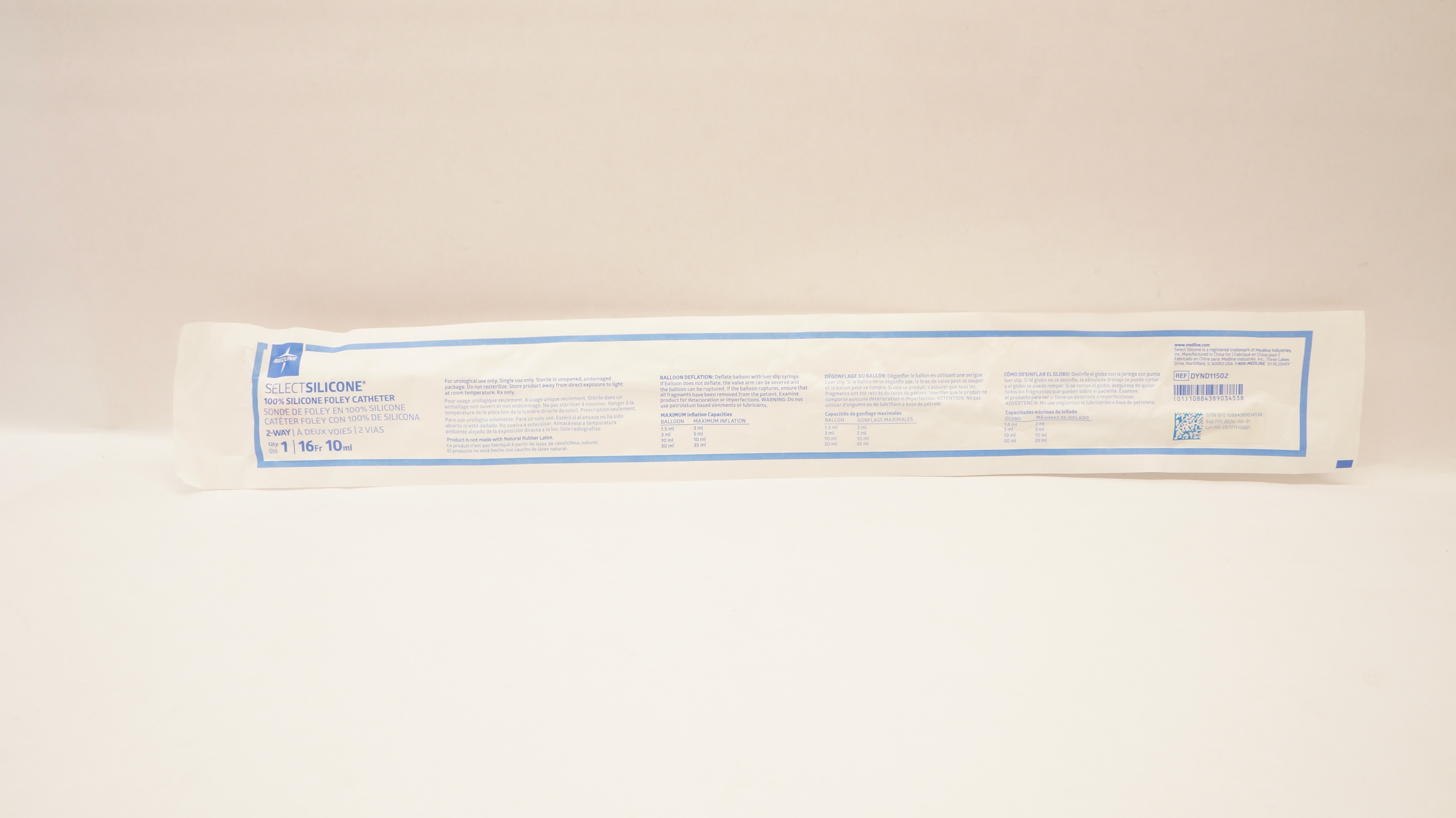 Medline DYND11502 Select Silicone Foley Cath. 16Fr. x 10ml