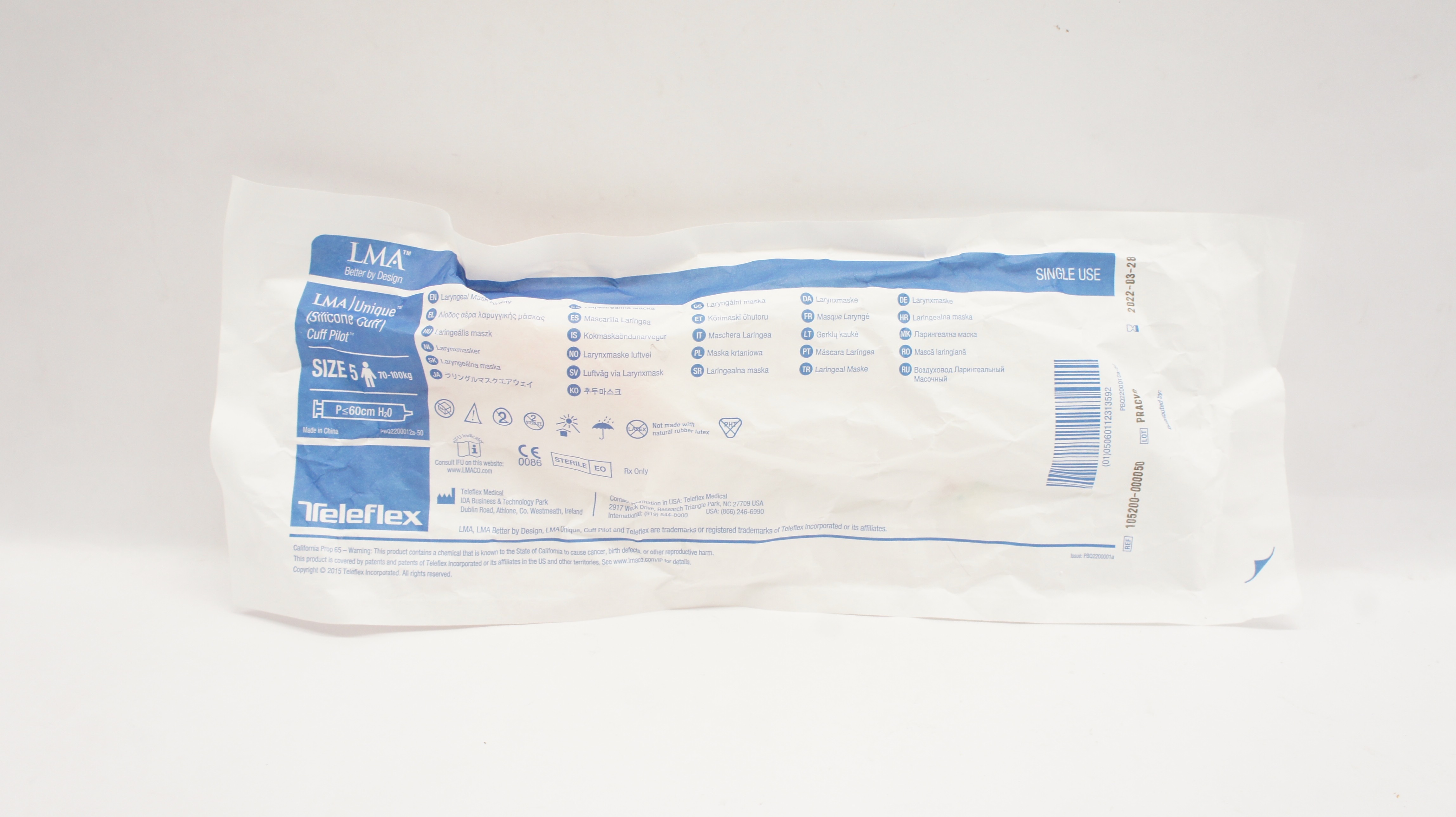 Teleflex 105200-000050 LMA Unique Laryngeal Mask Airway Size: 5 70-100kg