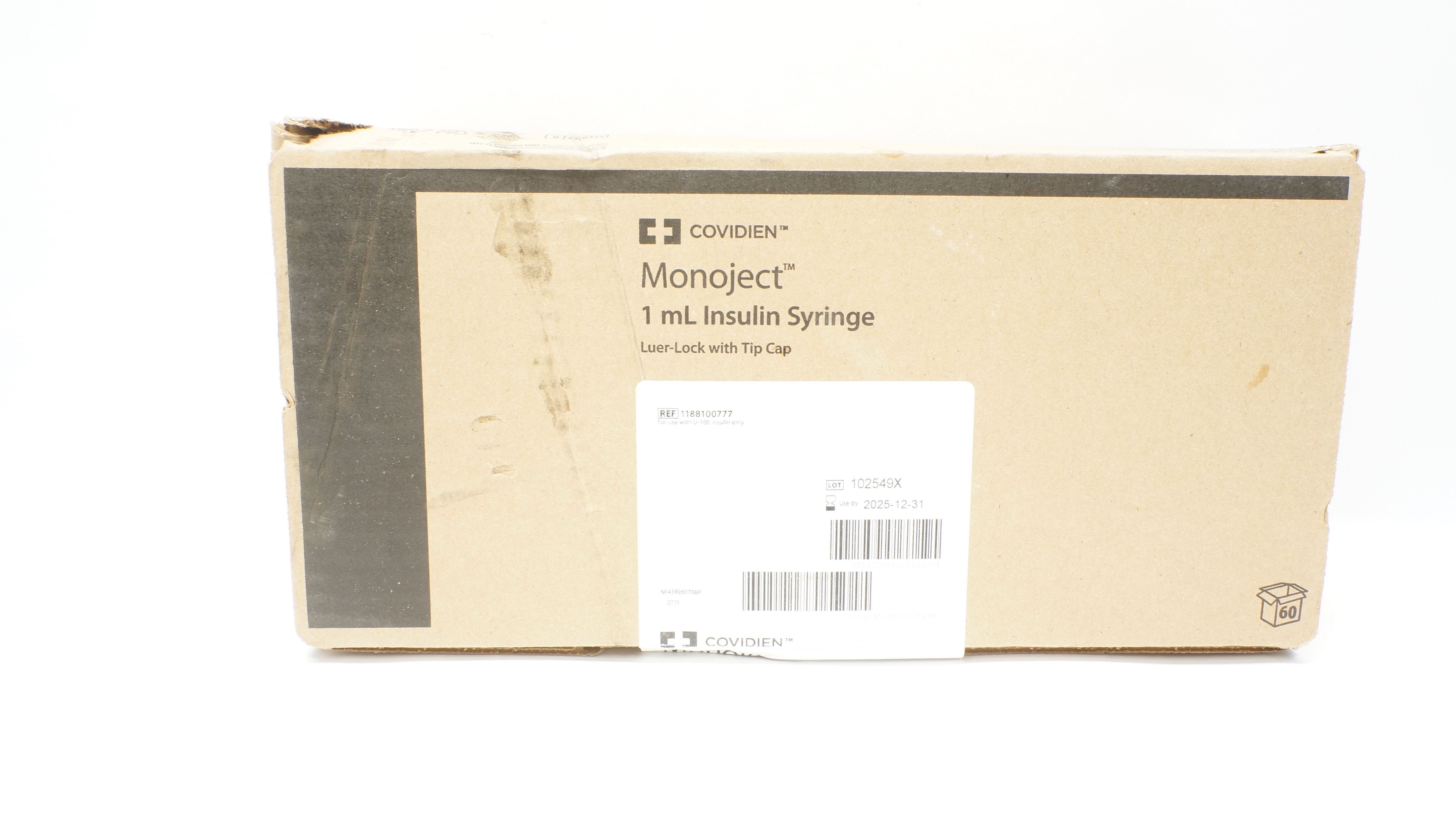 Covidien 1188100777 Monoject Insulin Syringe 1mL Luer-Lock - Box of 60