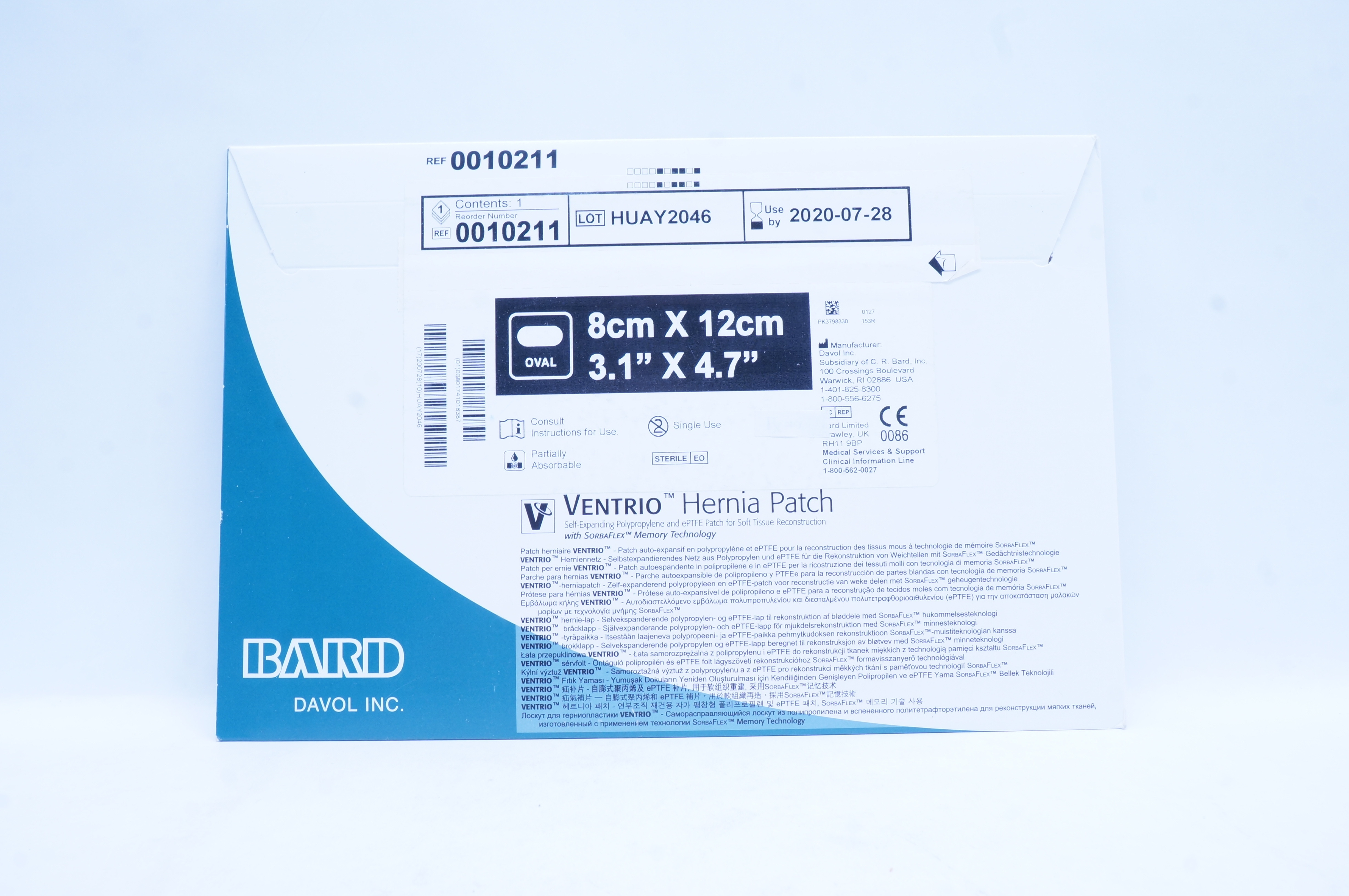 Bard 0010211 Ventrio Hernia Patch 3.1inch x 4.7inch (x)