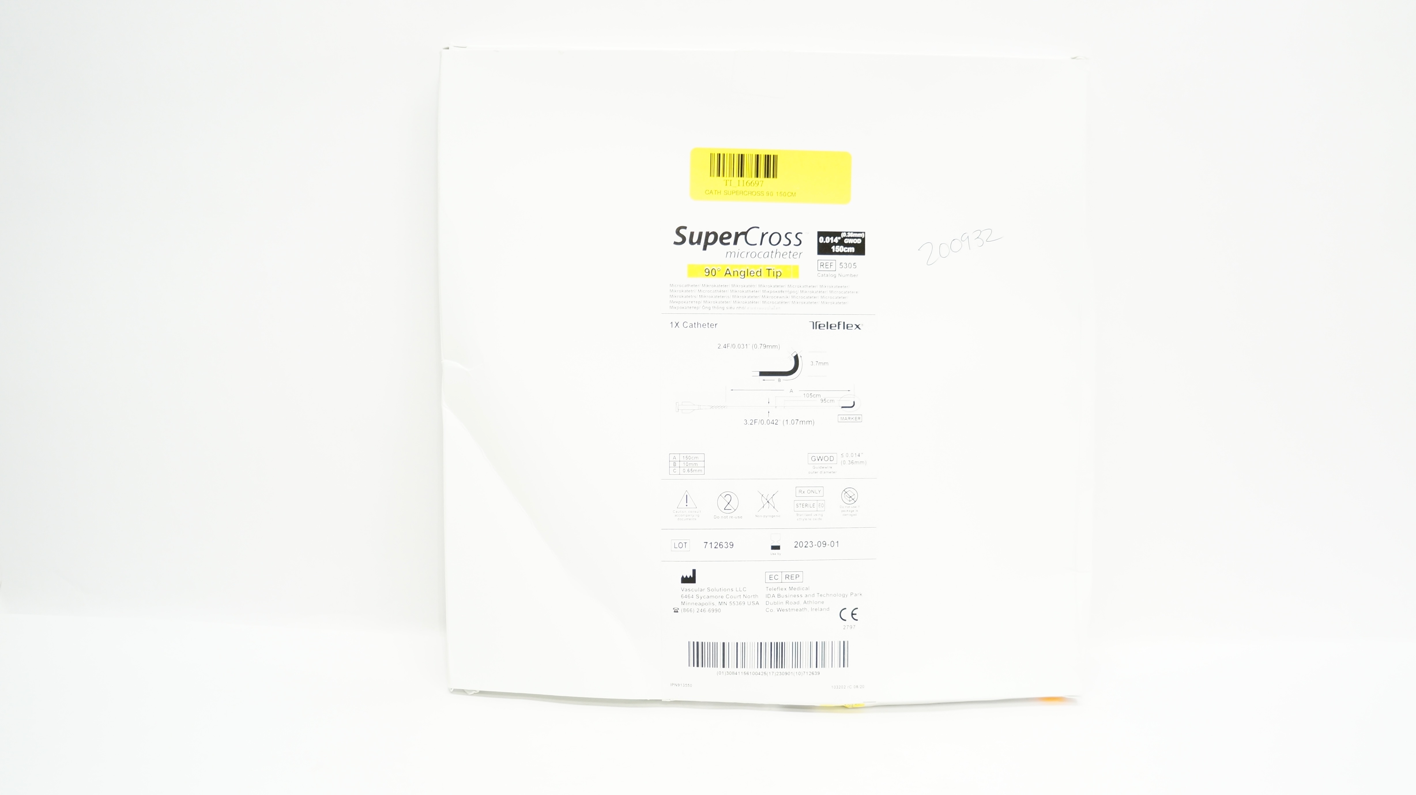 Vascular Solutions 5305 SuperCross Microcatheter 90° Angled Tip 0.014In