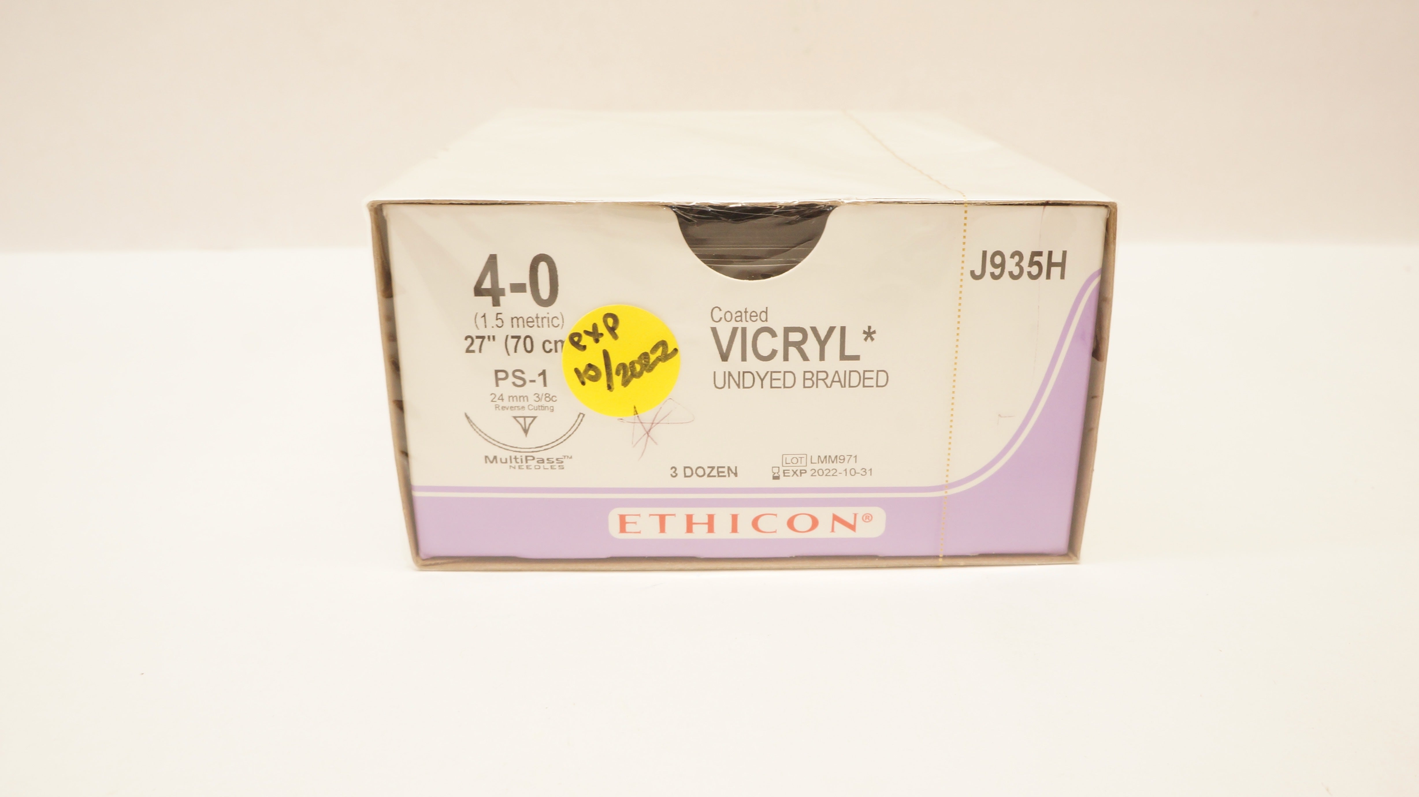 Ethicon J935H 4-0 VICRYL, PS-1, 24mm 3/8c Reverse Cutting, 27inch(x) - Box of 36