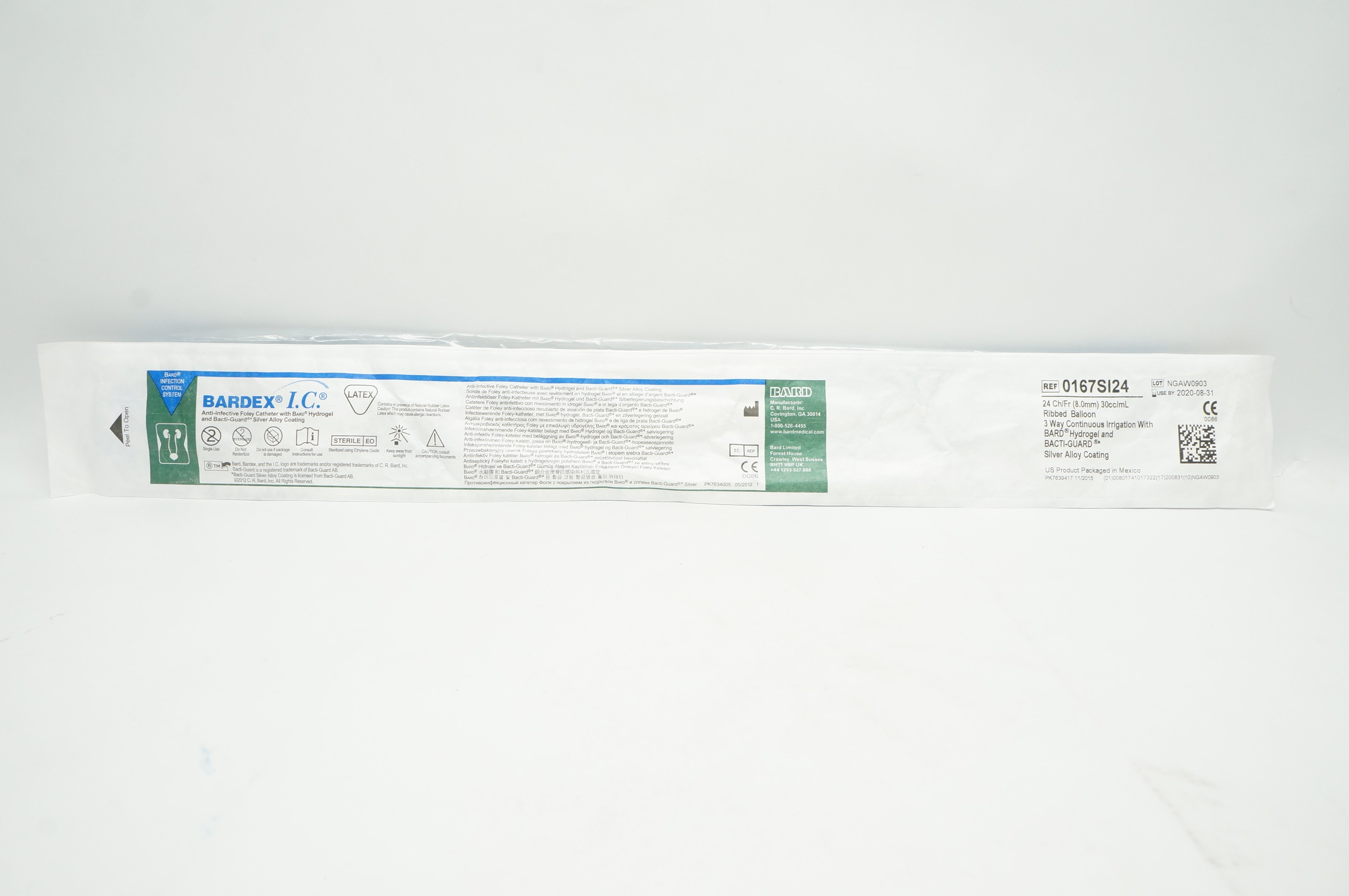 Bard 0167SI24 Bardex I.C. Anti-Infective Foley Cath. 24Ch/Fr 30cc/mL Balloon (x)
