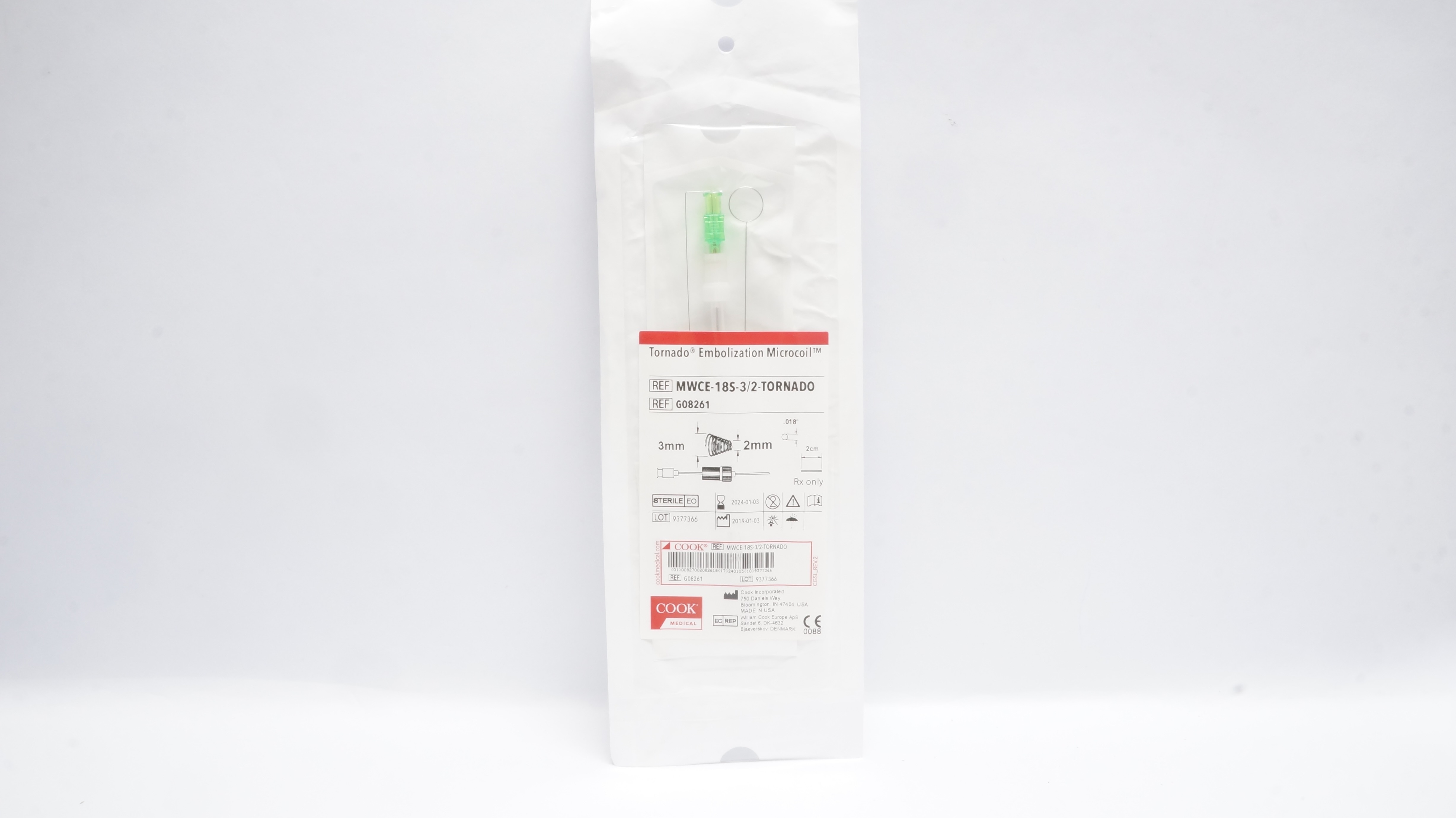 Cook Medical G08261 Tornado Embolization Microcoil .018inch x 2cm 3mm - 2mm (x)