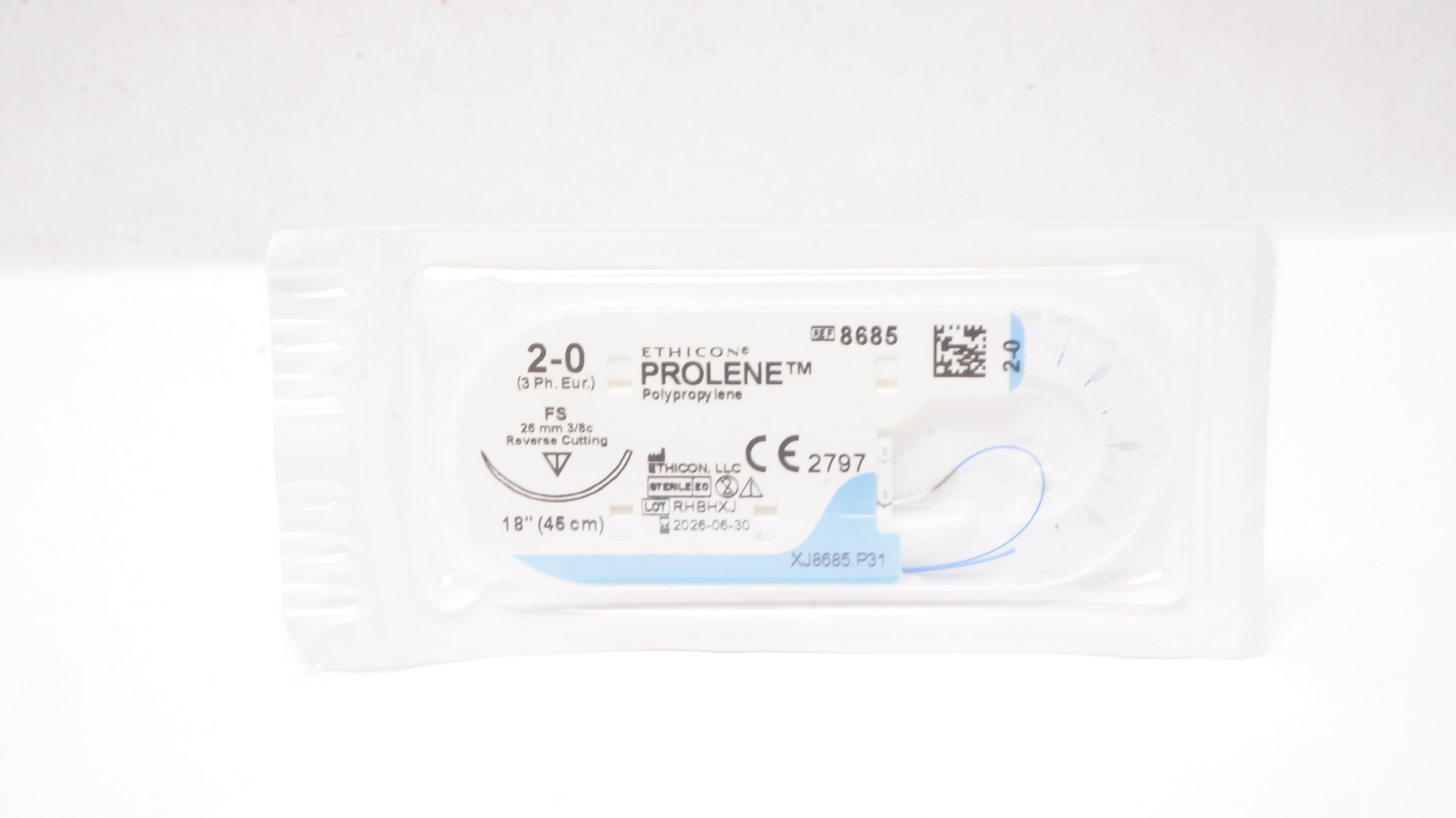 Ethicon 8685 2-0 Prolene Polypropylene Stre FS 26mm 3/8c Reverse Cutting, 18inch