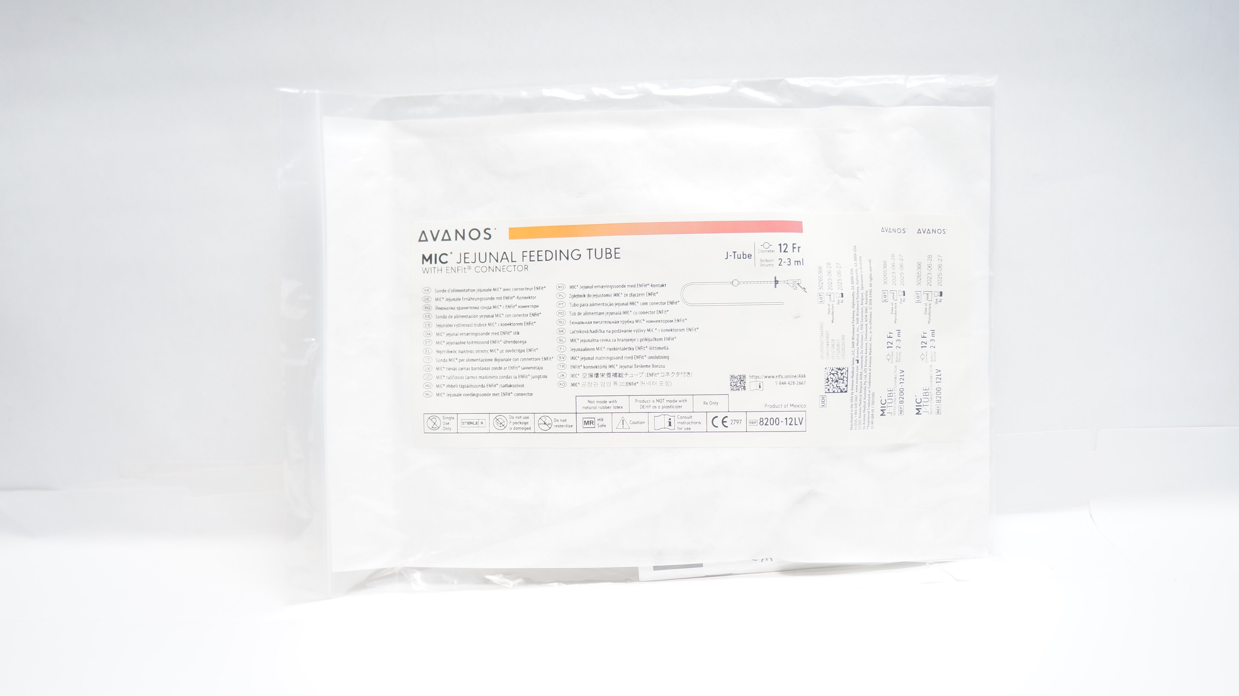 Avanos 8200-12LV MIC Jejunal Feeding Tube w/ENFit Connector 12Fr 2-3ml (x)