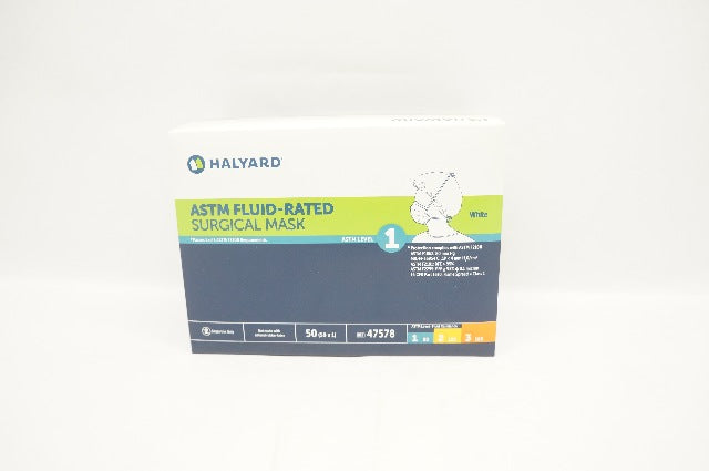 Halyard 47578 STM Fluid-Rated Surgical Mask, Level 1, White - Box of 50