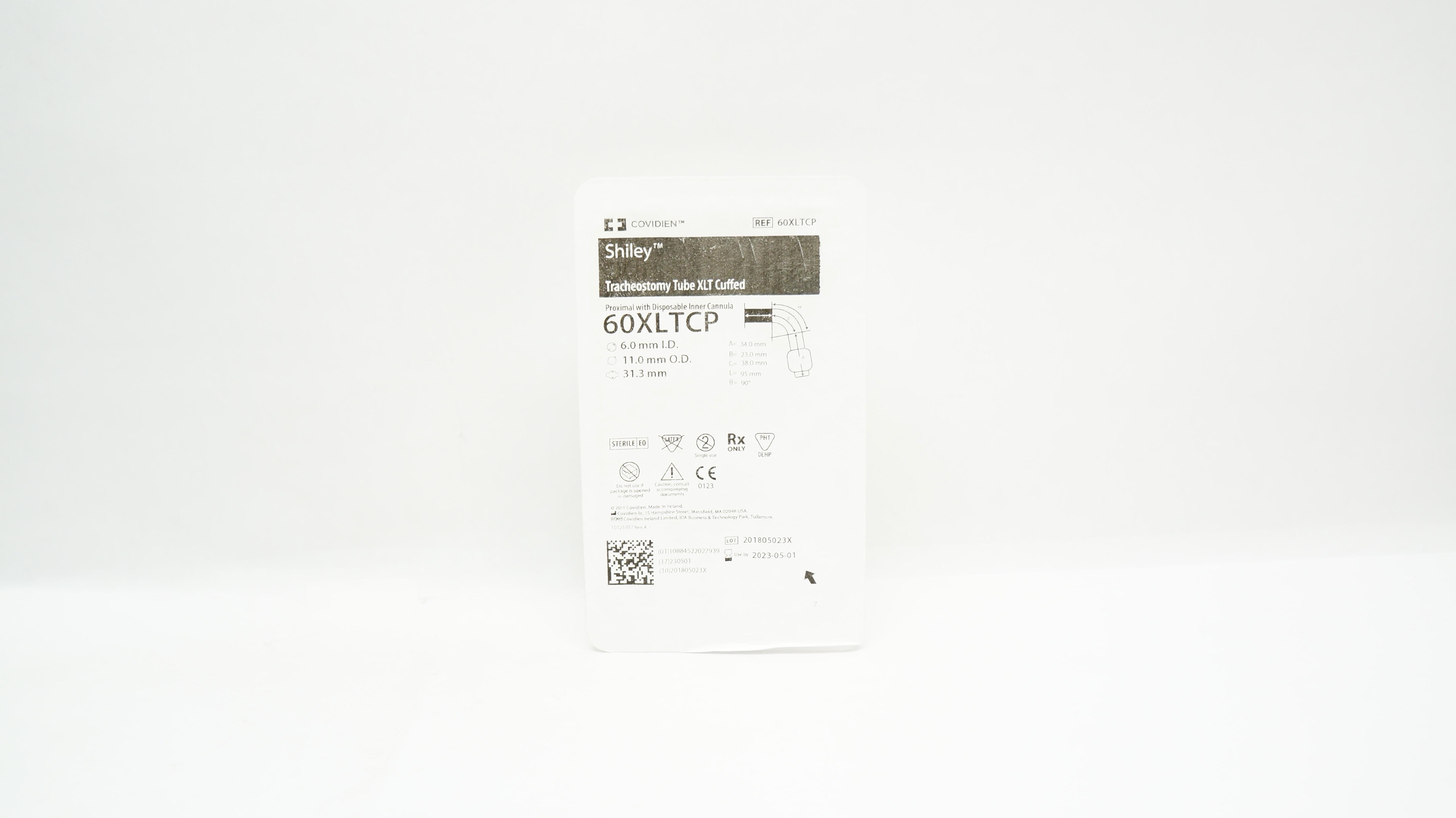 Covidien 60XLTCP Shiley Tracheostomy Tube XLT Cuffed 6mm x 11.0mm x 31.3mm