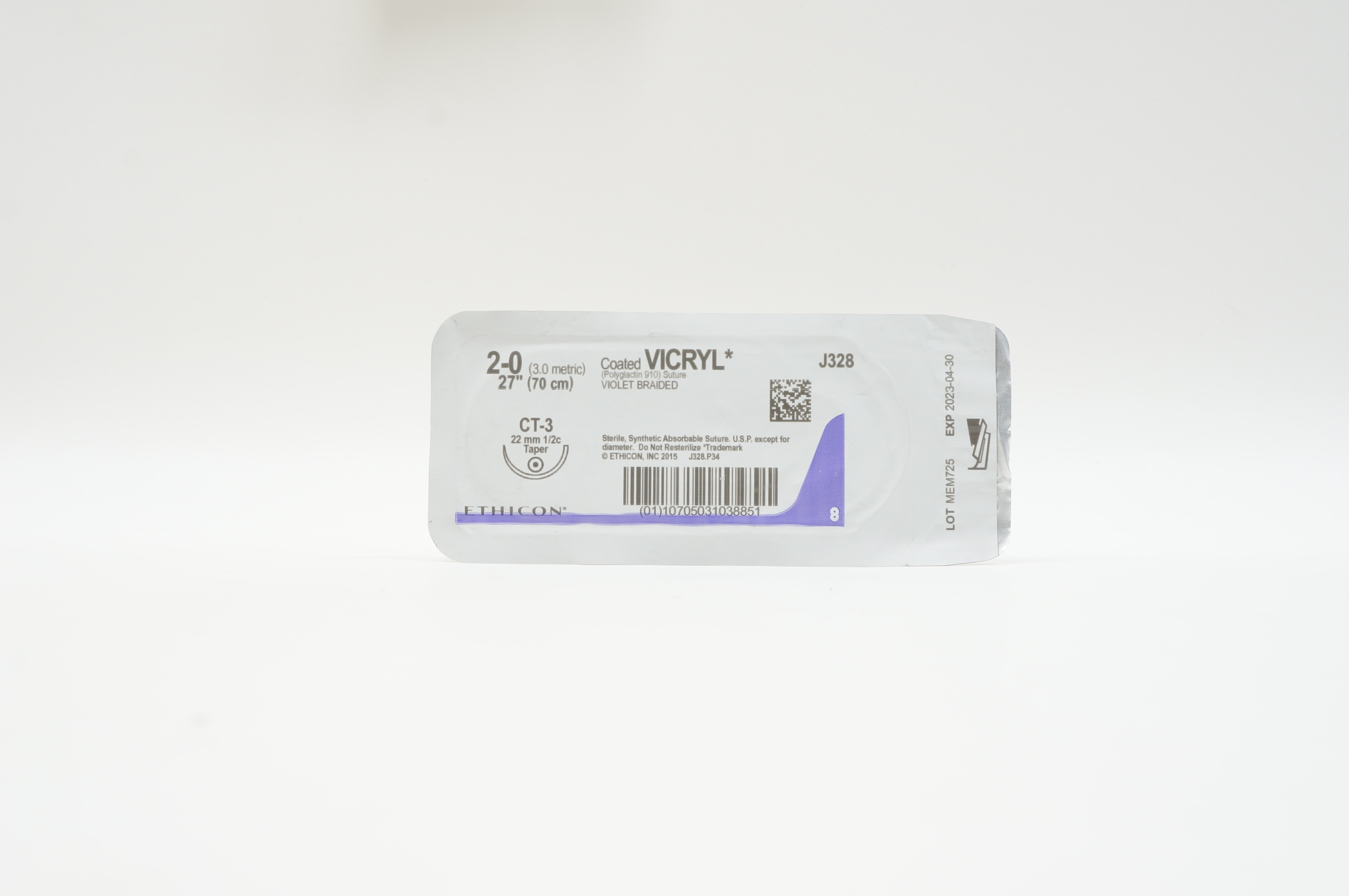 Ethicon J328 2-0 VICRYL, CT-3, 22mm 1/2c Taper, 27inch