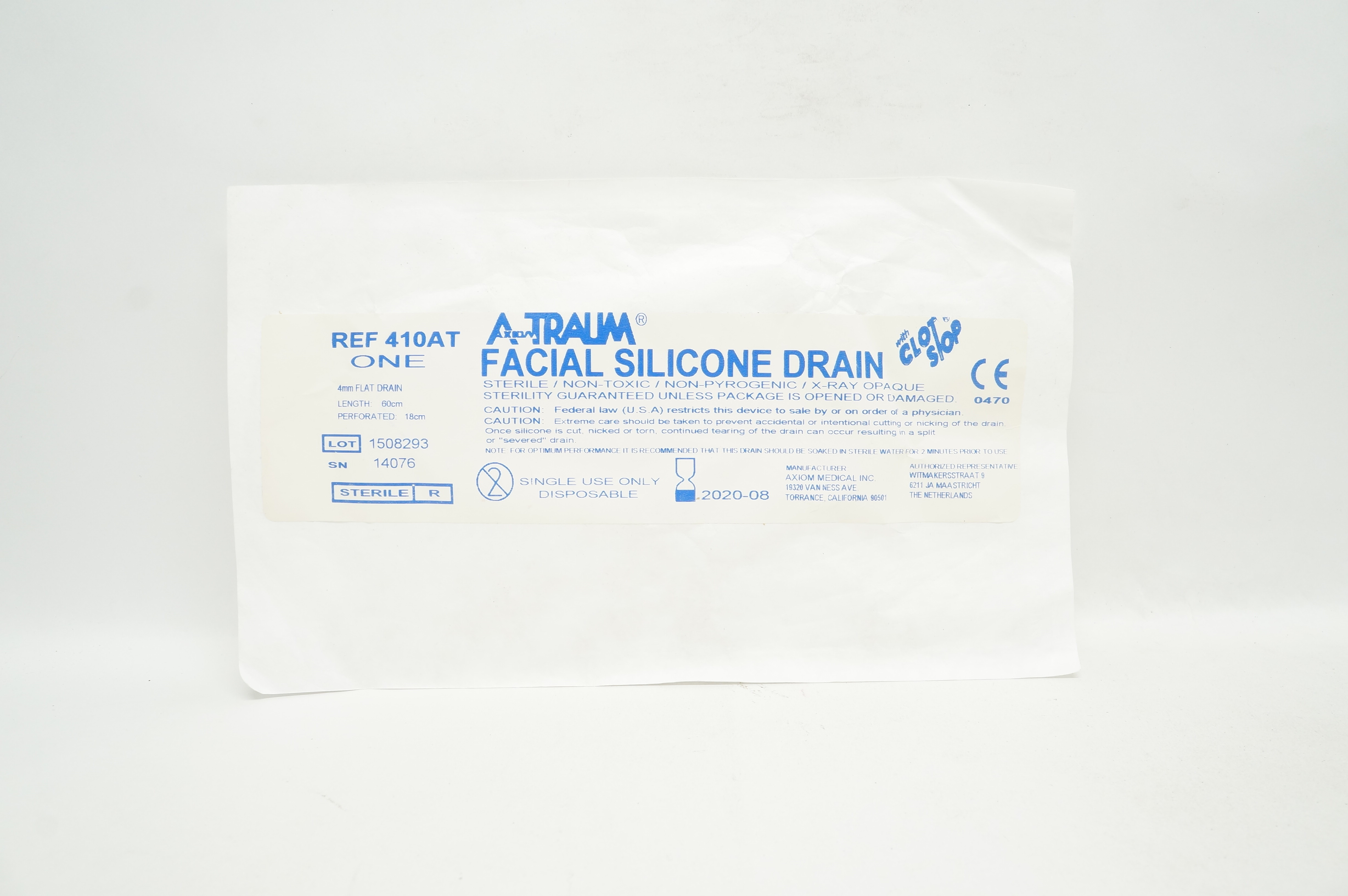 Axiom Medical 410AT Traum Facial Silicone Drain w/ClotStop 4mm x 60cm x 18cm (x)