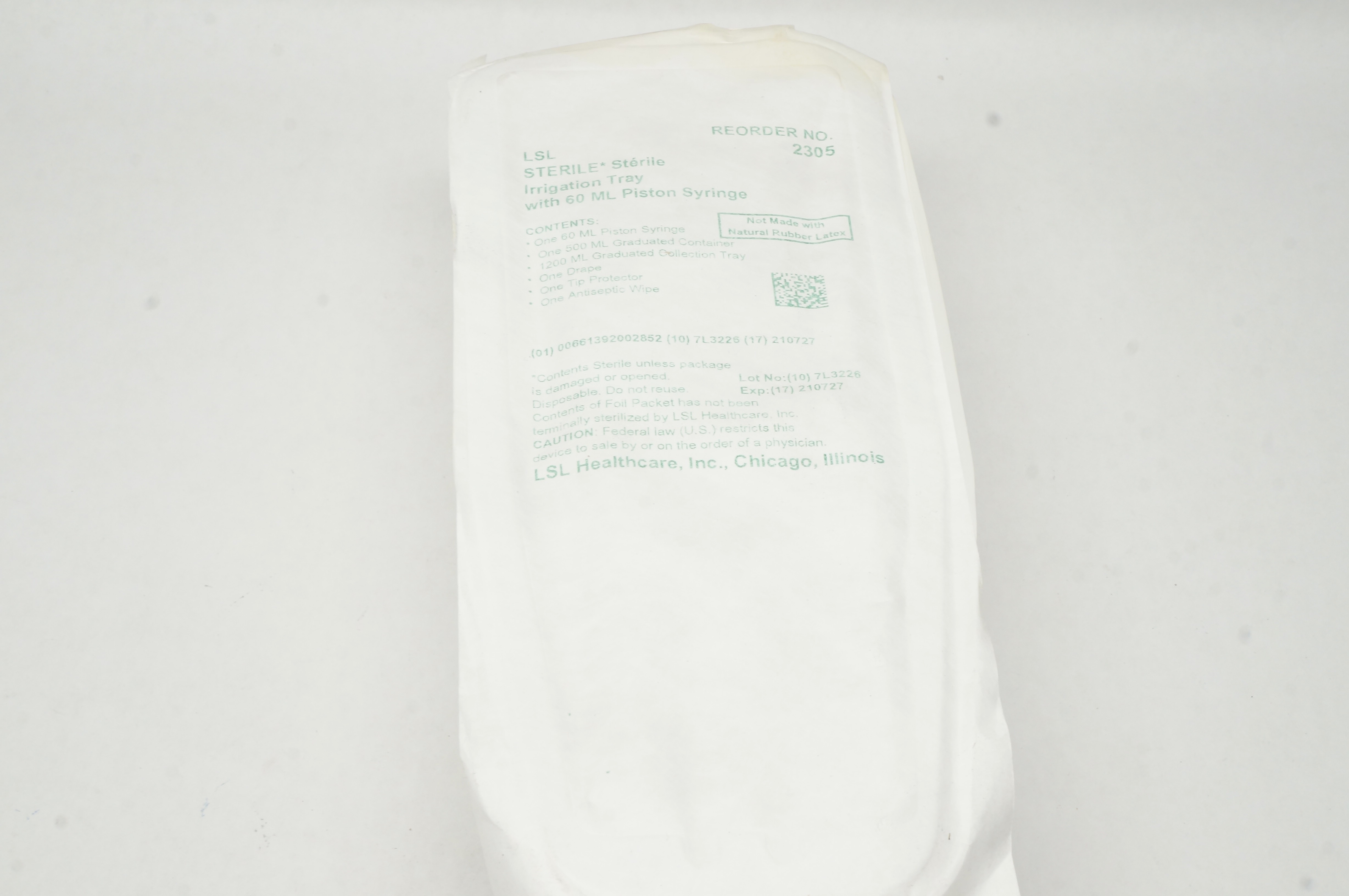 LSL Healtcare 2305 Sterile Irrigation Tray with Piston Syringe  60mL