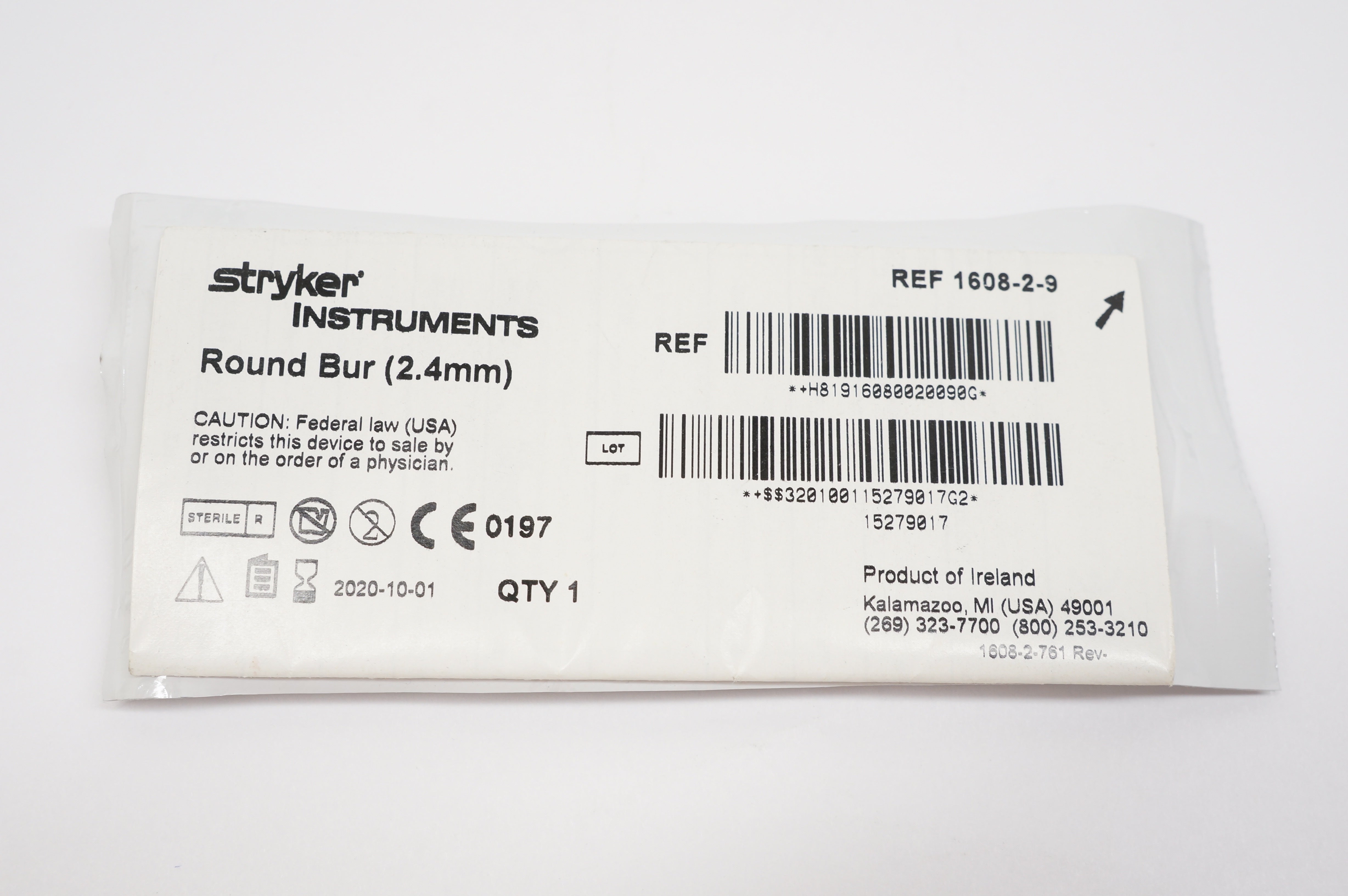 Stryker 1608-2-9 Round Bur 2.4mm