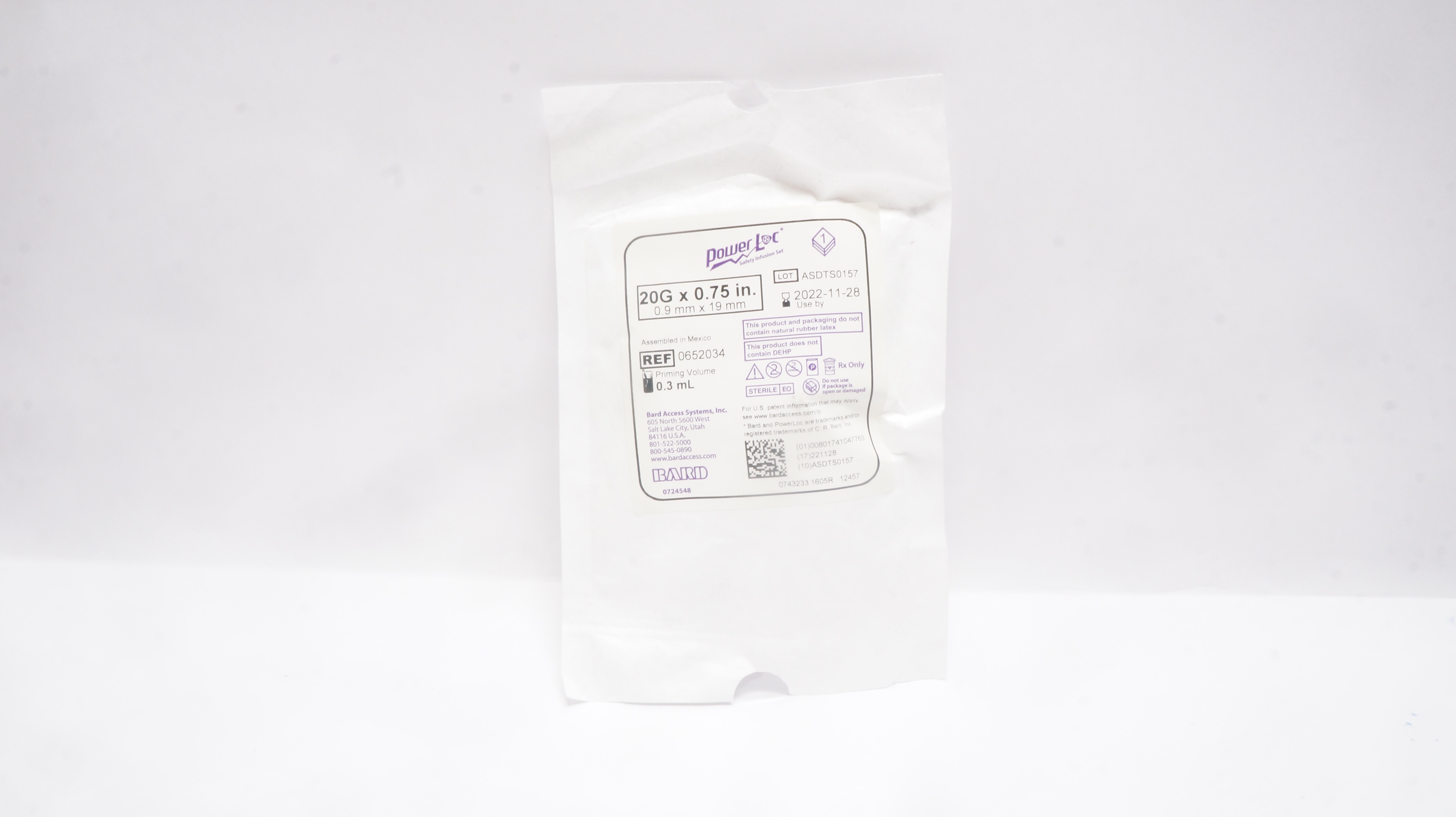 Bard 0652034 PowerLoc Safety Infusion Set 20G x 0.75inch Prim. Vol. 0.3mL (x)