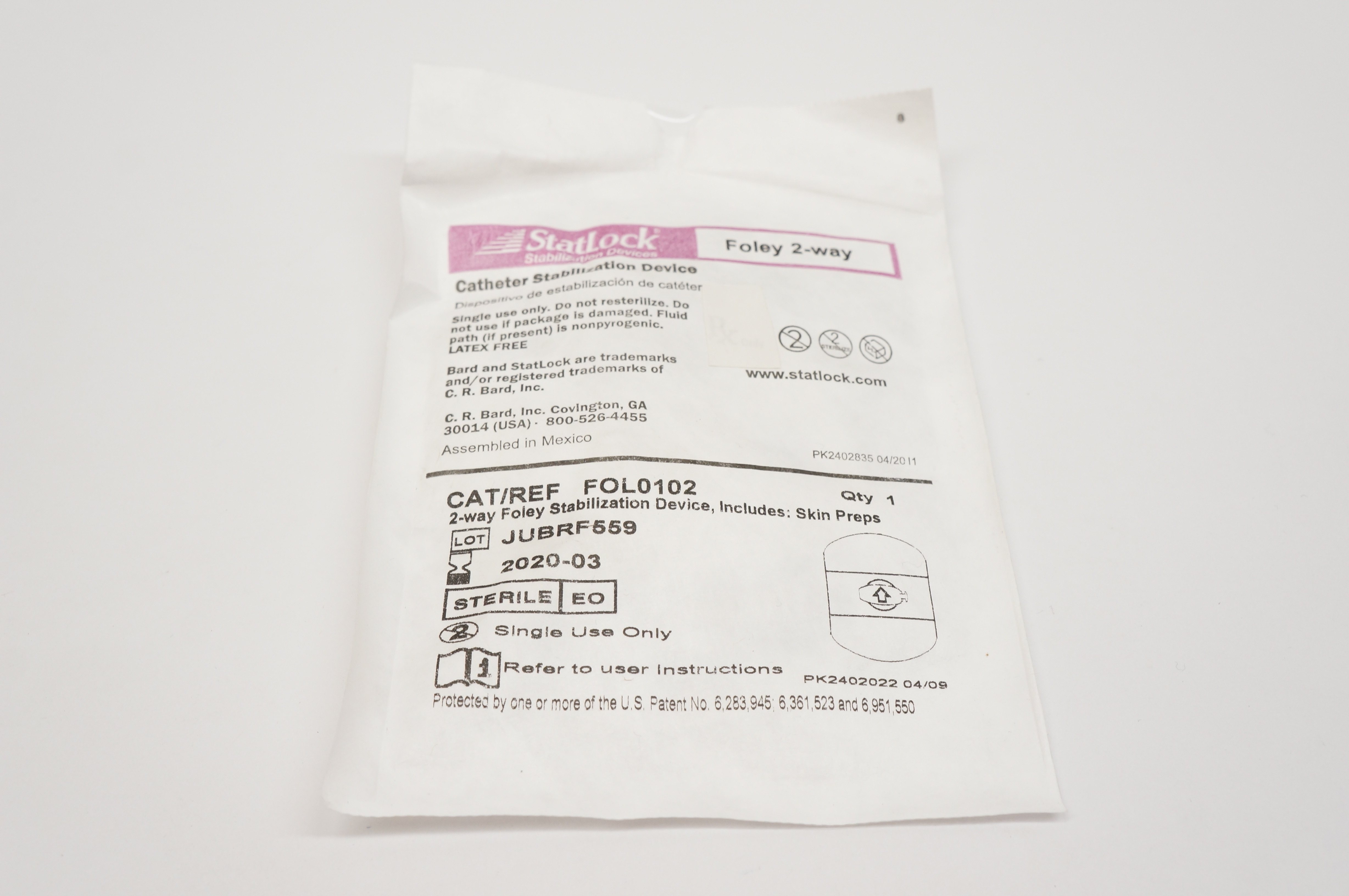 Bard FOL0102 StatLock Foley 2-Way Cath. Stabilization Device (x)