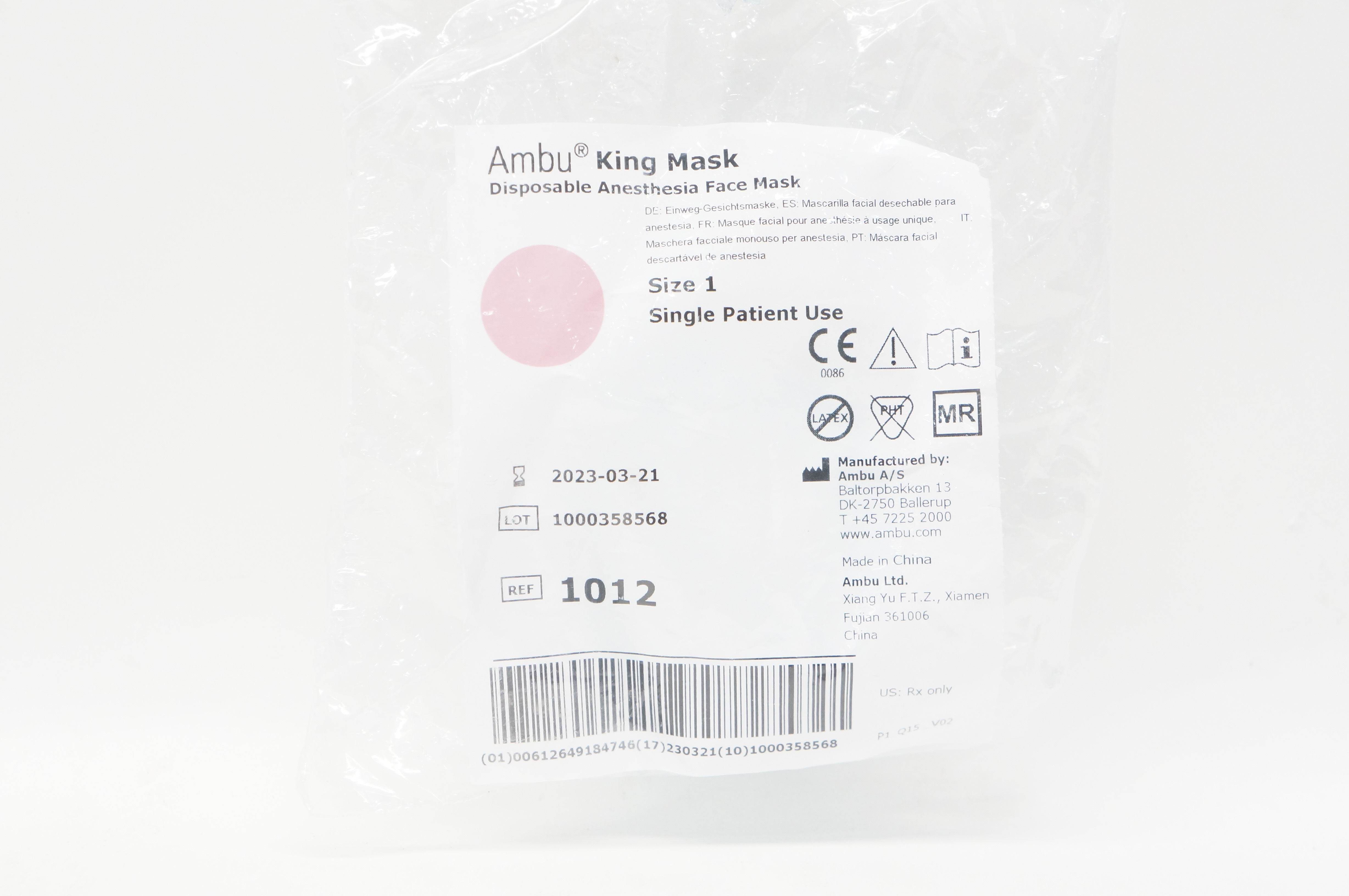 AMBU 1012 King Disposable Anesthesia Face Mask, Size 1