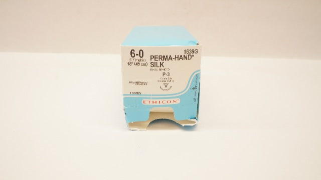 Ethicon 1639G 6-0 PERMA-HAND SILK P-3 13mm 3/8c Reverse Cutting 18in(x)-Box of11
