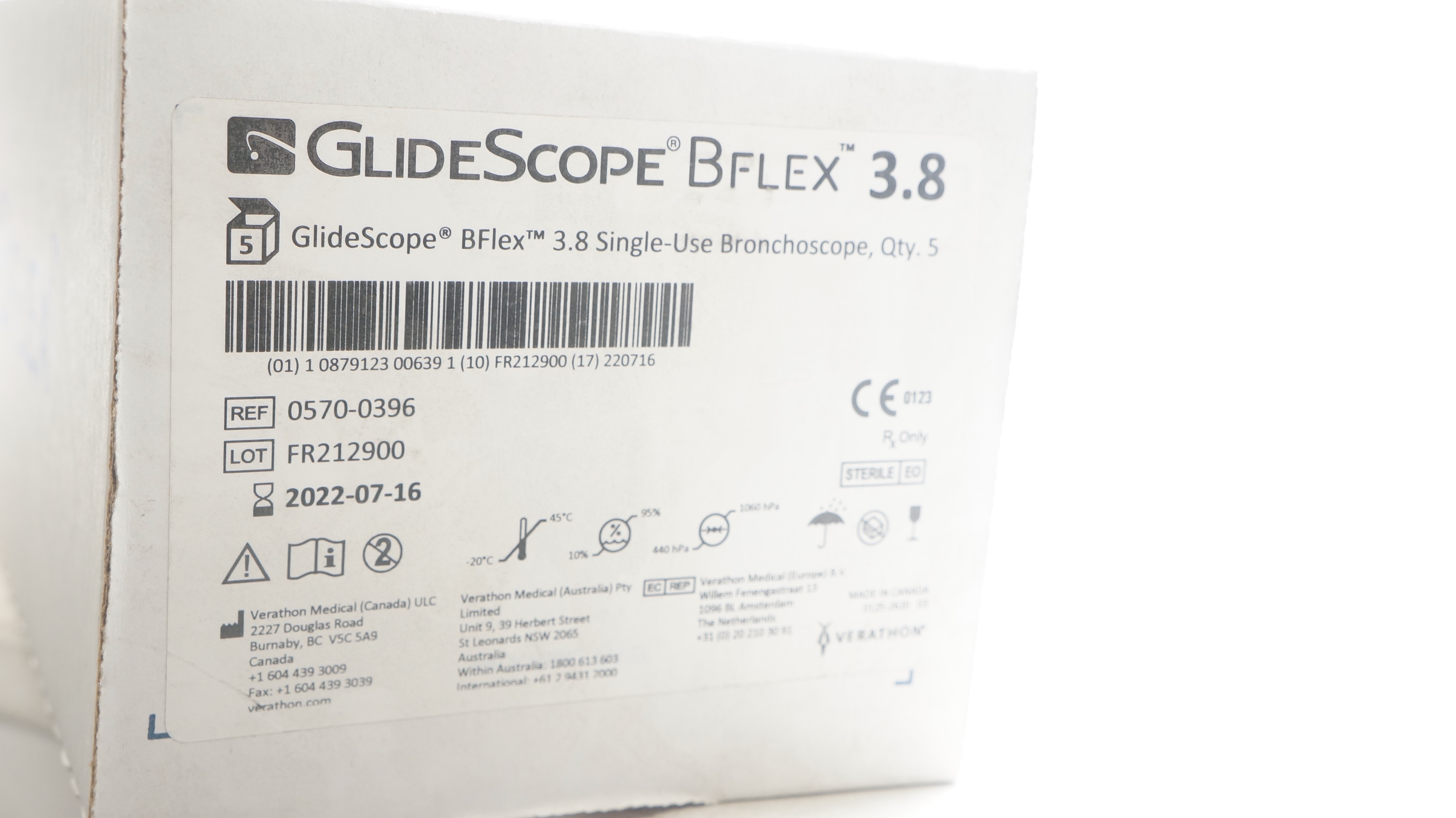 VERATHON 0570-0396 GlideScope B-Flex Single-Use Bronchoscope 3.8 (x) - Box of 5
