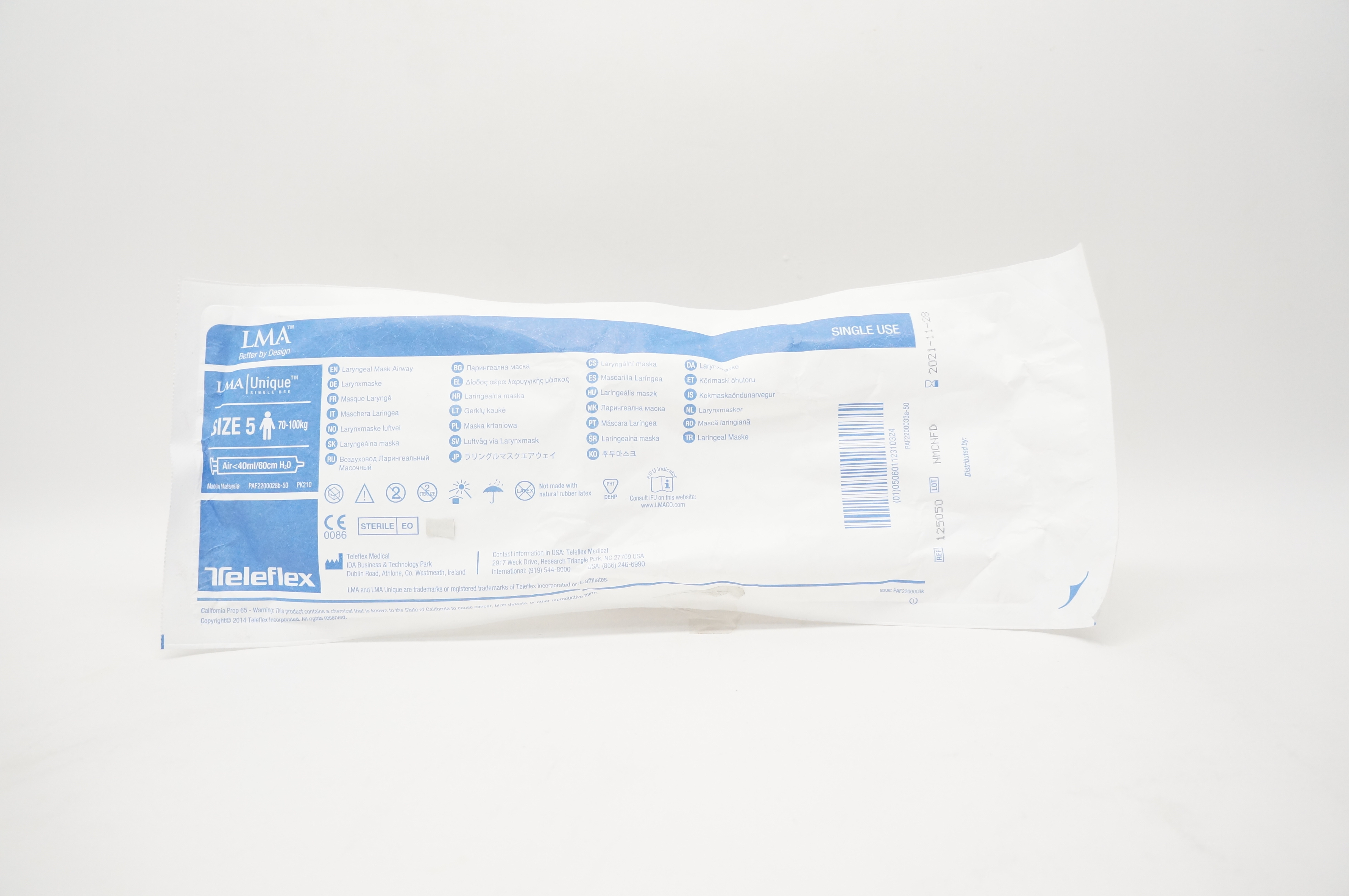 Teleflex 125050 LMA Unique Laryngeal Mask Airway Size 5 70-100kg (x)