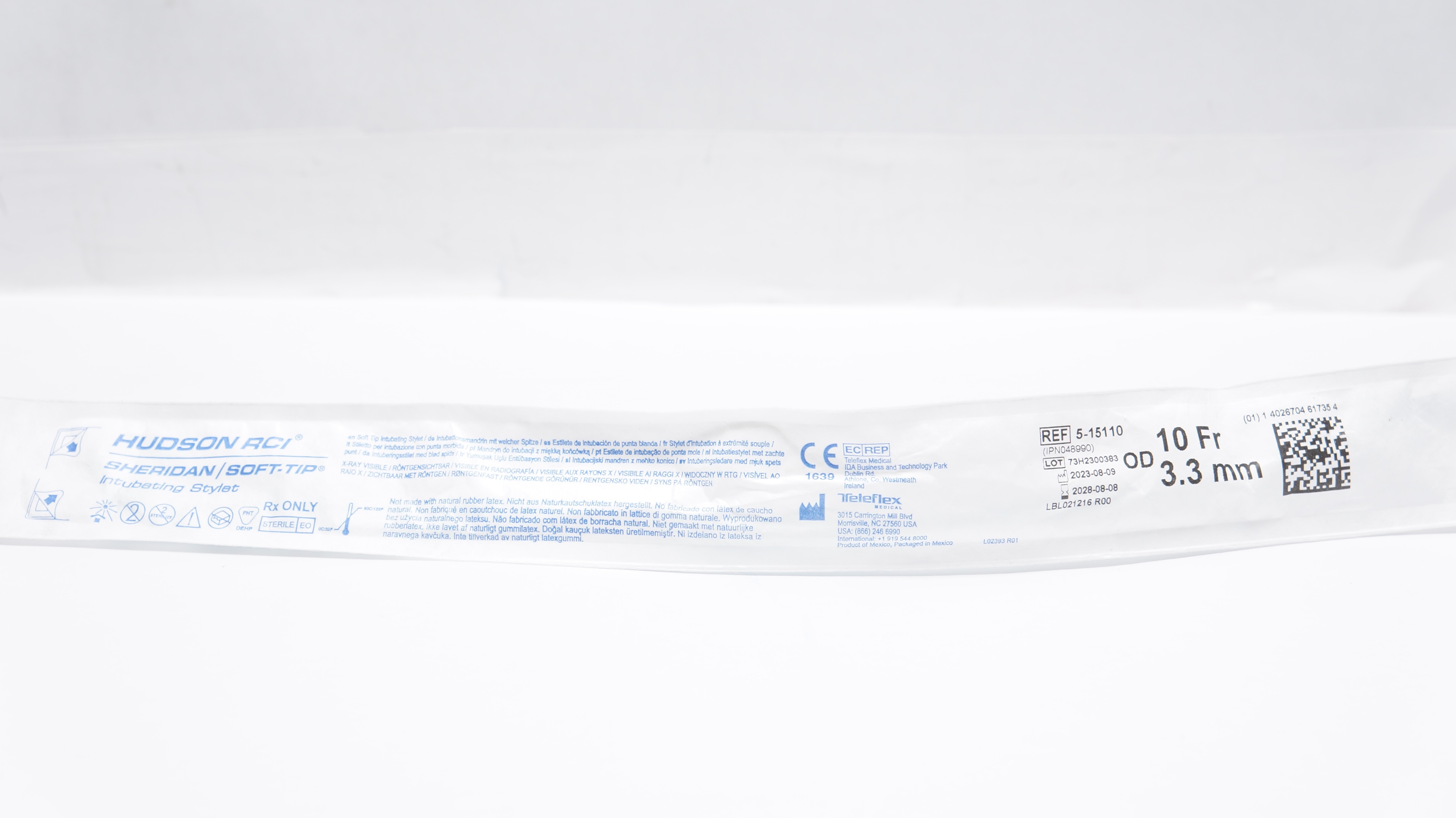 Teleflex 5-15110 HUDSON RCI Sheridan/Soft-Tip Intubating Stylet 10Fr x 3.3mm OD