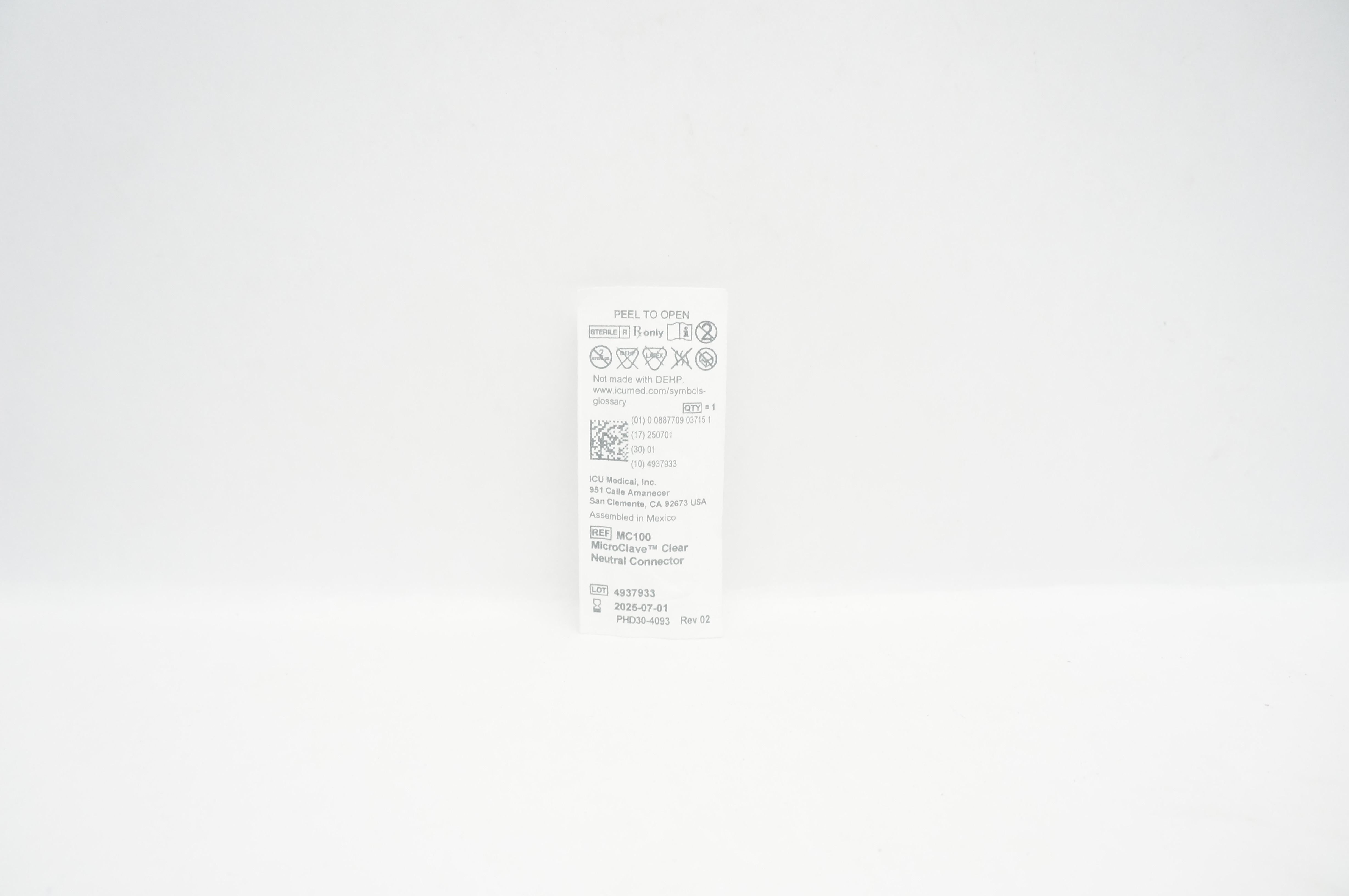 ICU Medical MC100 MicroClave Clear Neutral Connector