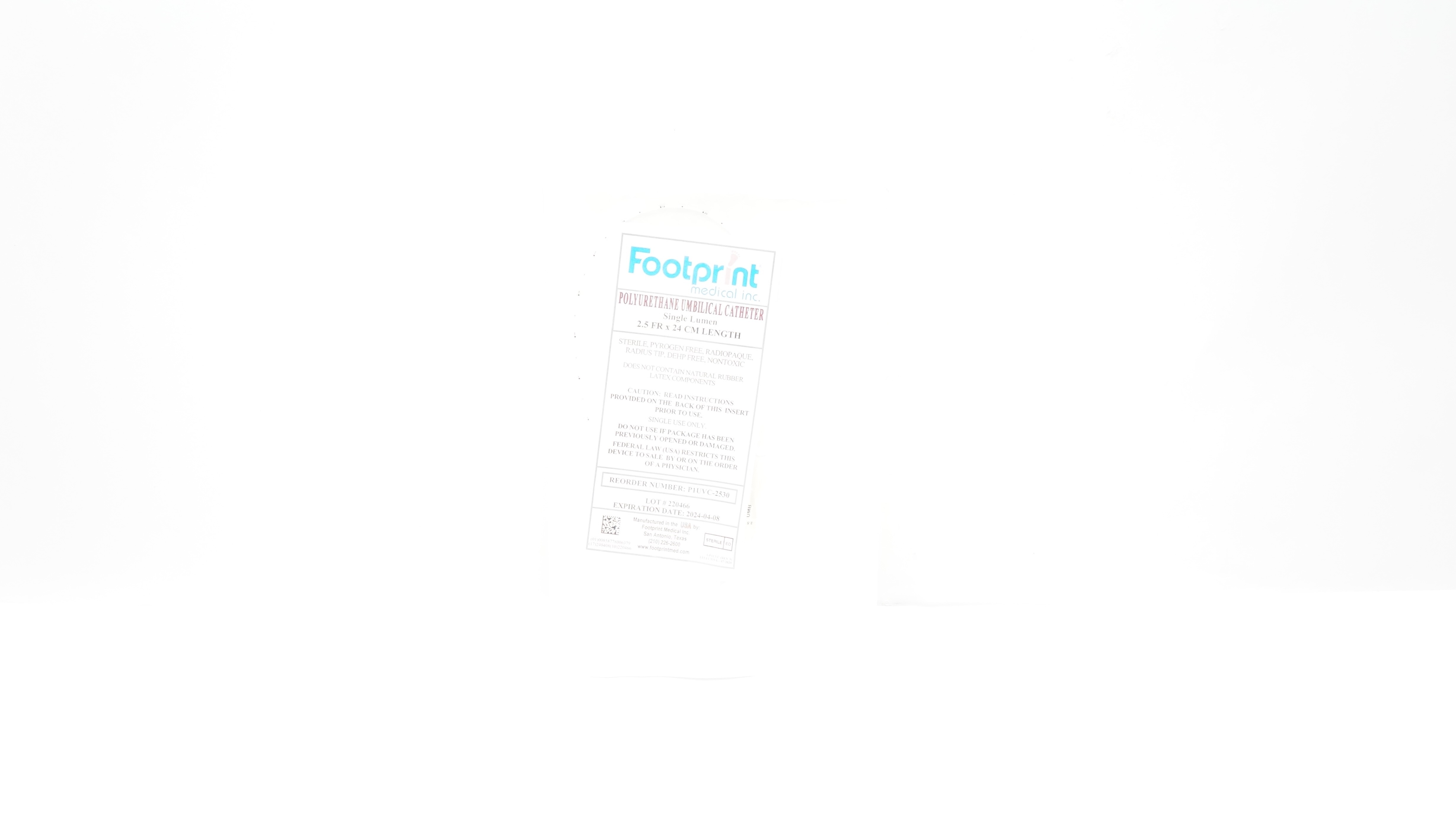 Footprint Medical P1UVC-2530 Polyurethane Umbilical Cath. 2.5Fr x 24cm (x)