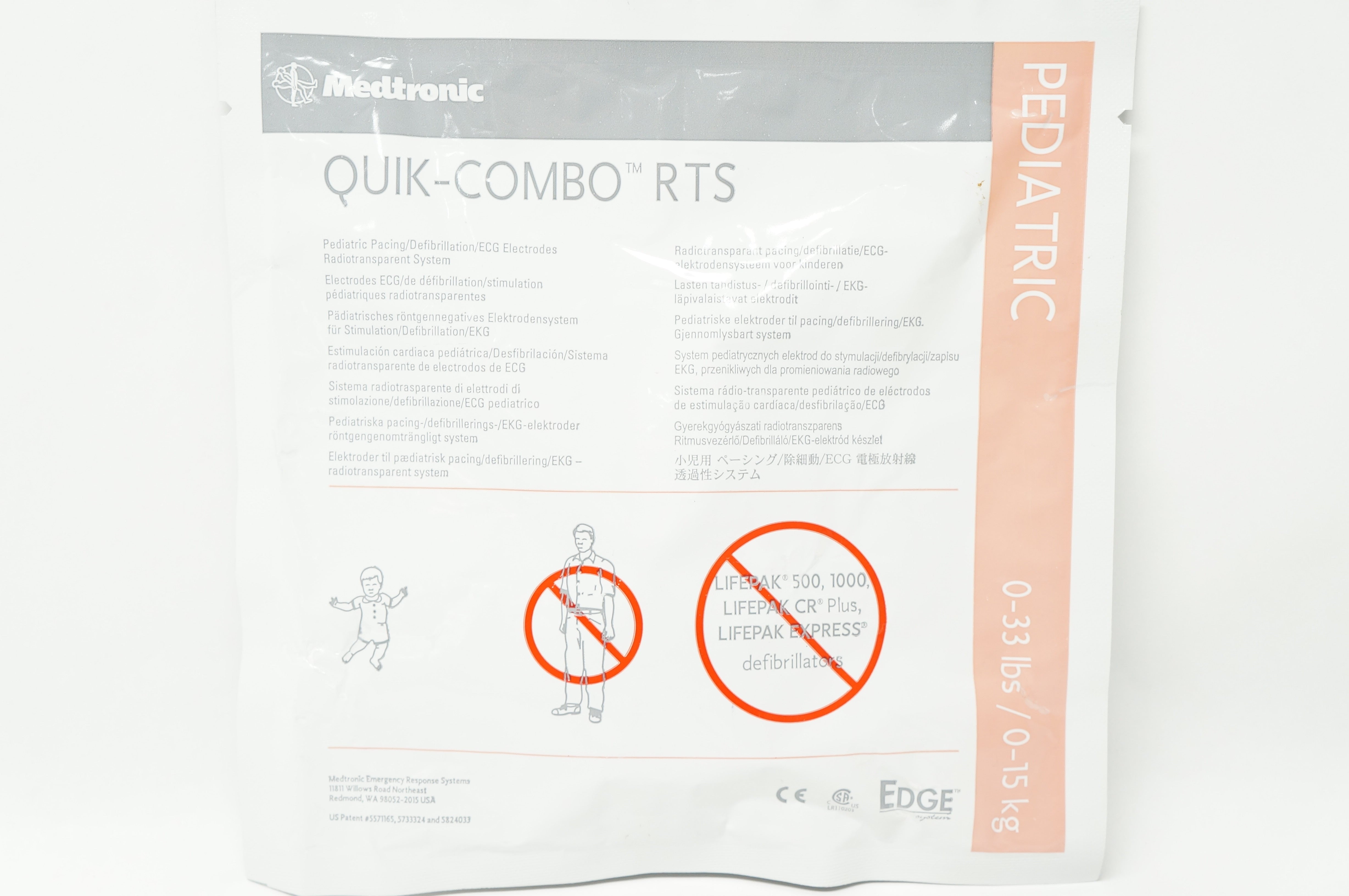 Medtronic 11996-000093 Quik-Combo RTS Pediatric ECG Electrodes 0-33lbs (x)