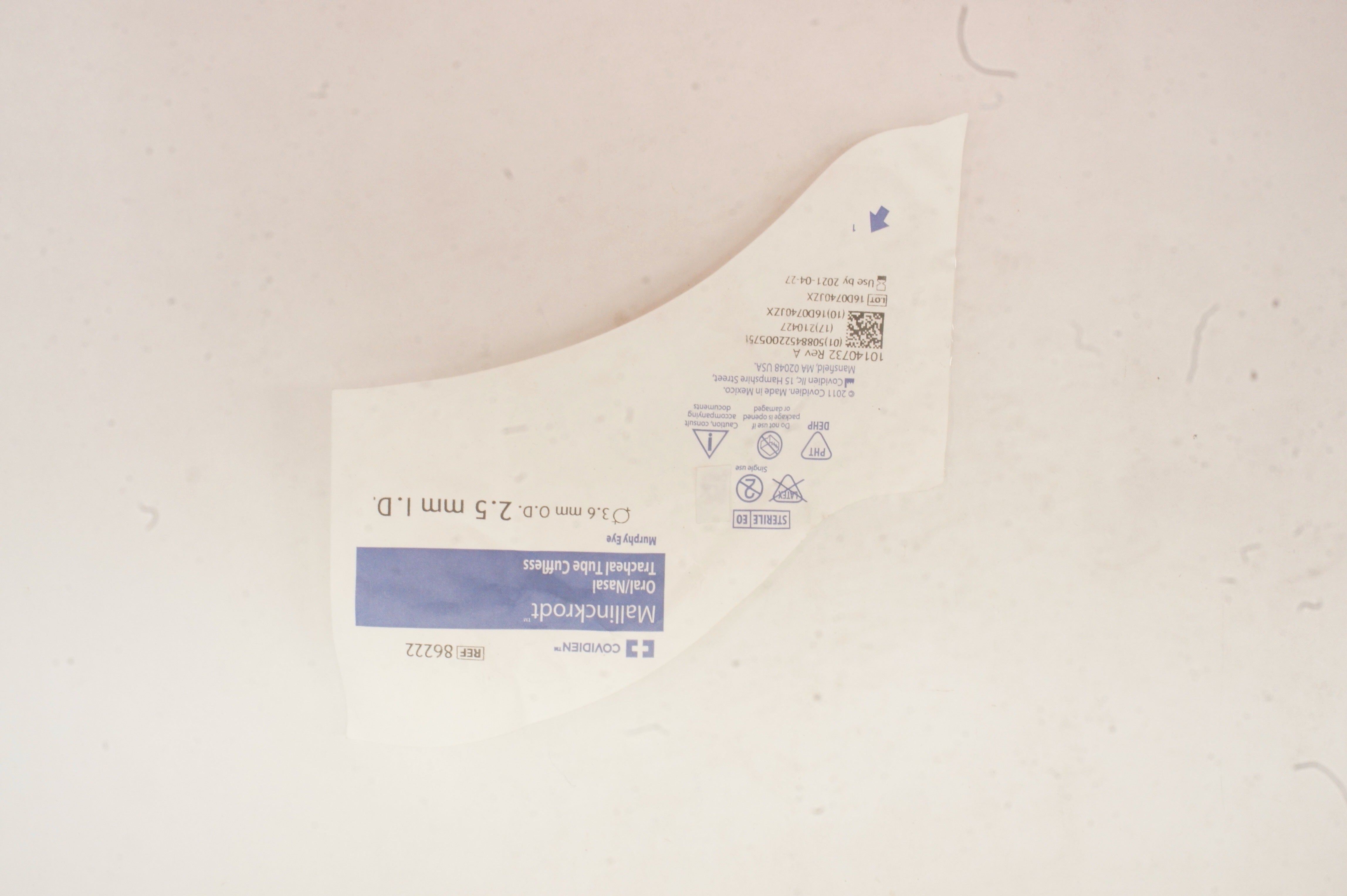 Covidien 86222 Mallinckrodt Oral/Nasal Tracheal Tube Cuffless 2.5mm x 3.6mm (x)