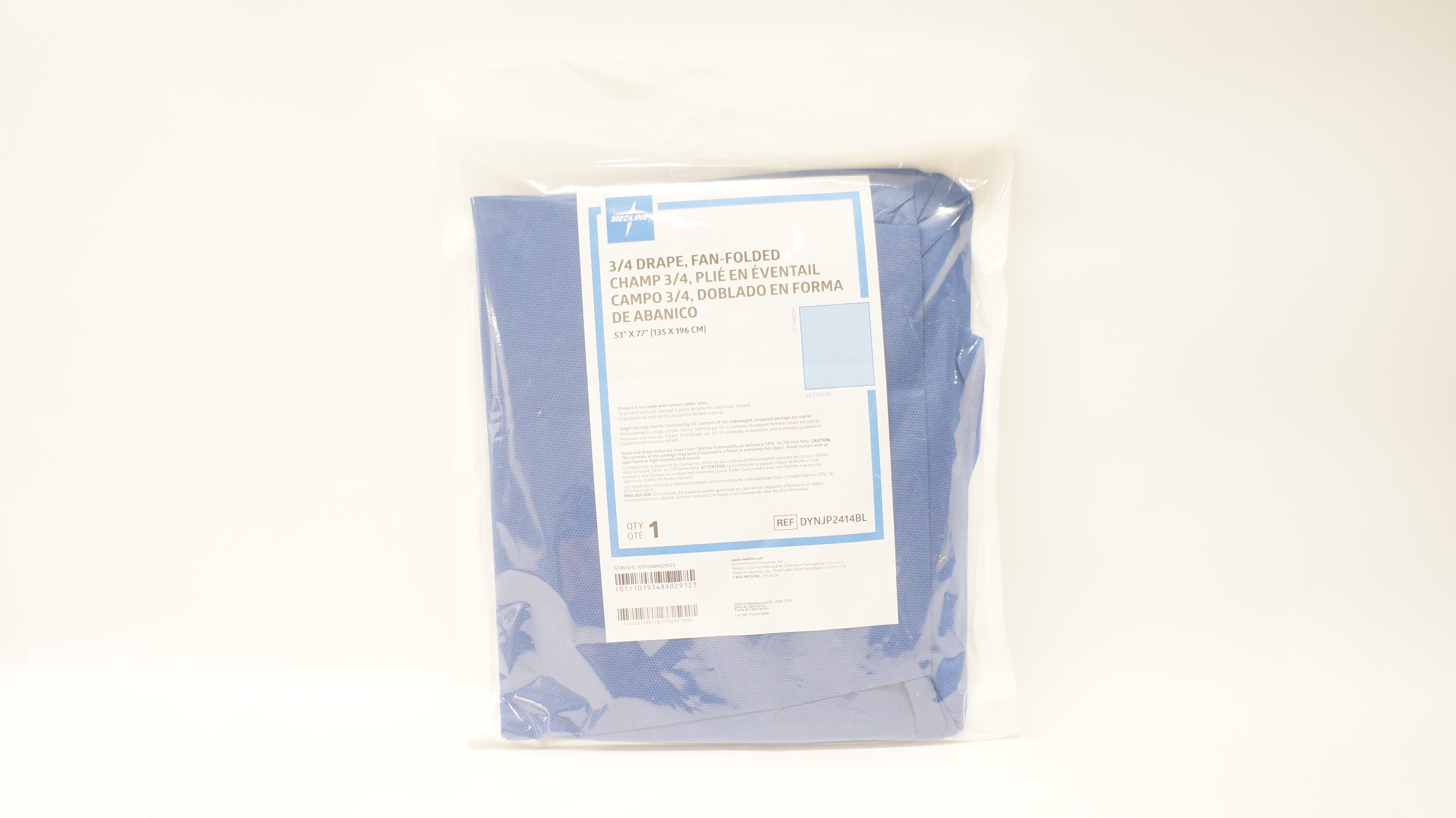 Medline DYNJP2414BL 3/4 Drape, Fan-Folded 53inch x 77inch