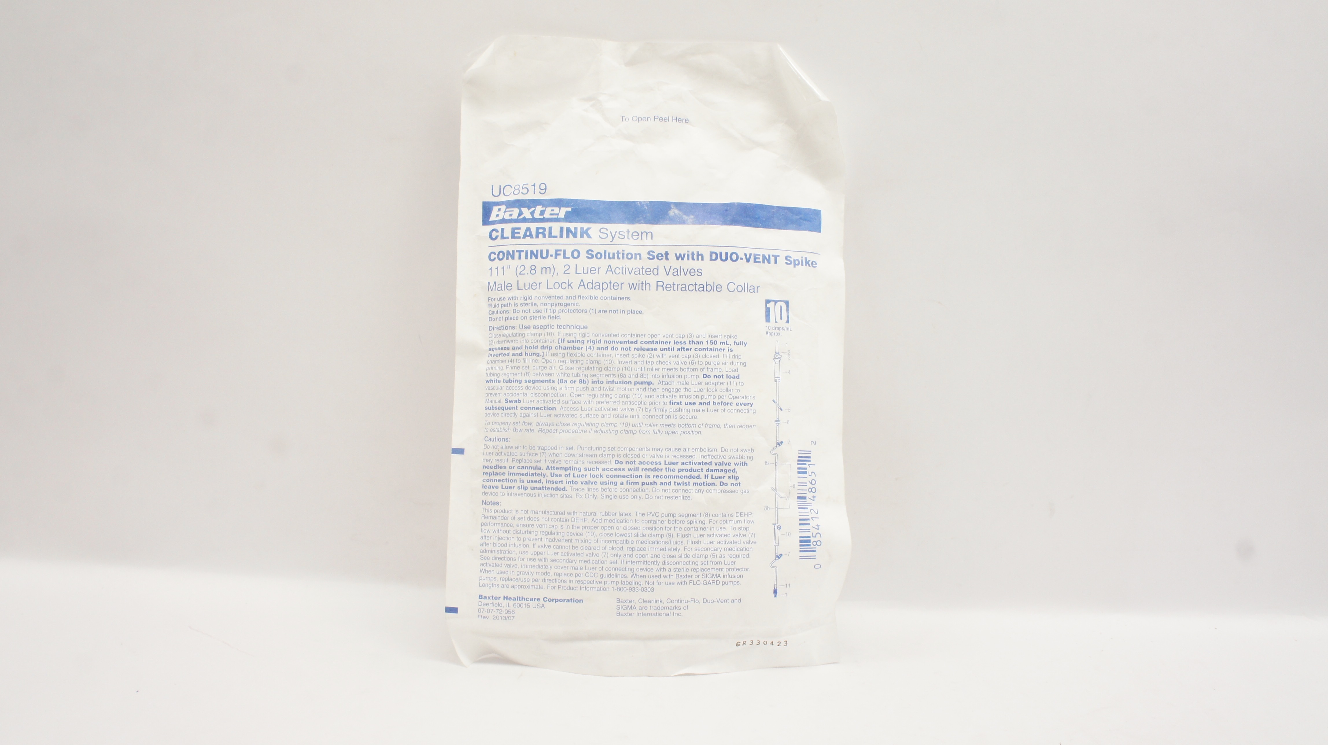 Baxter UC8519 Clearlink Continu-Flo Solution Set 111inch 10drops/mL Approx.