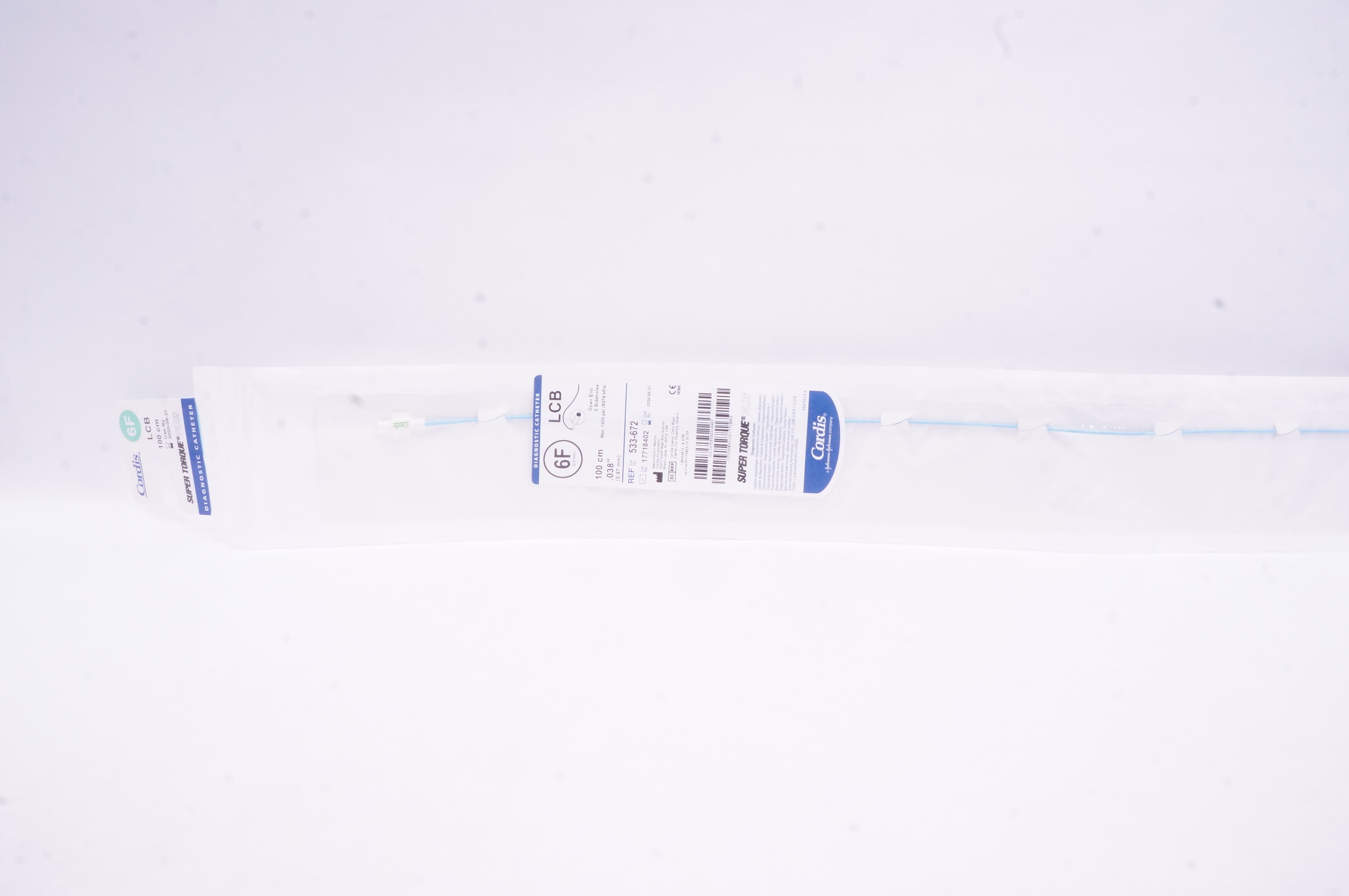 Cordis 533-672 Super Torque Plus LBC Diagnostic Cath. 6 x .038in x 100cm  (x)