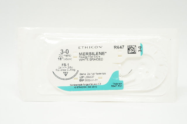 Ethicon R647 3-0 MERSILENE FS-1, 24mm 3/8c Reverse Cutting, 18inch (x)