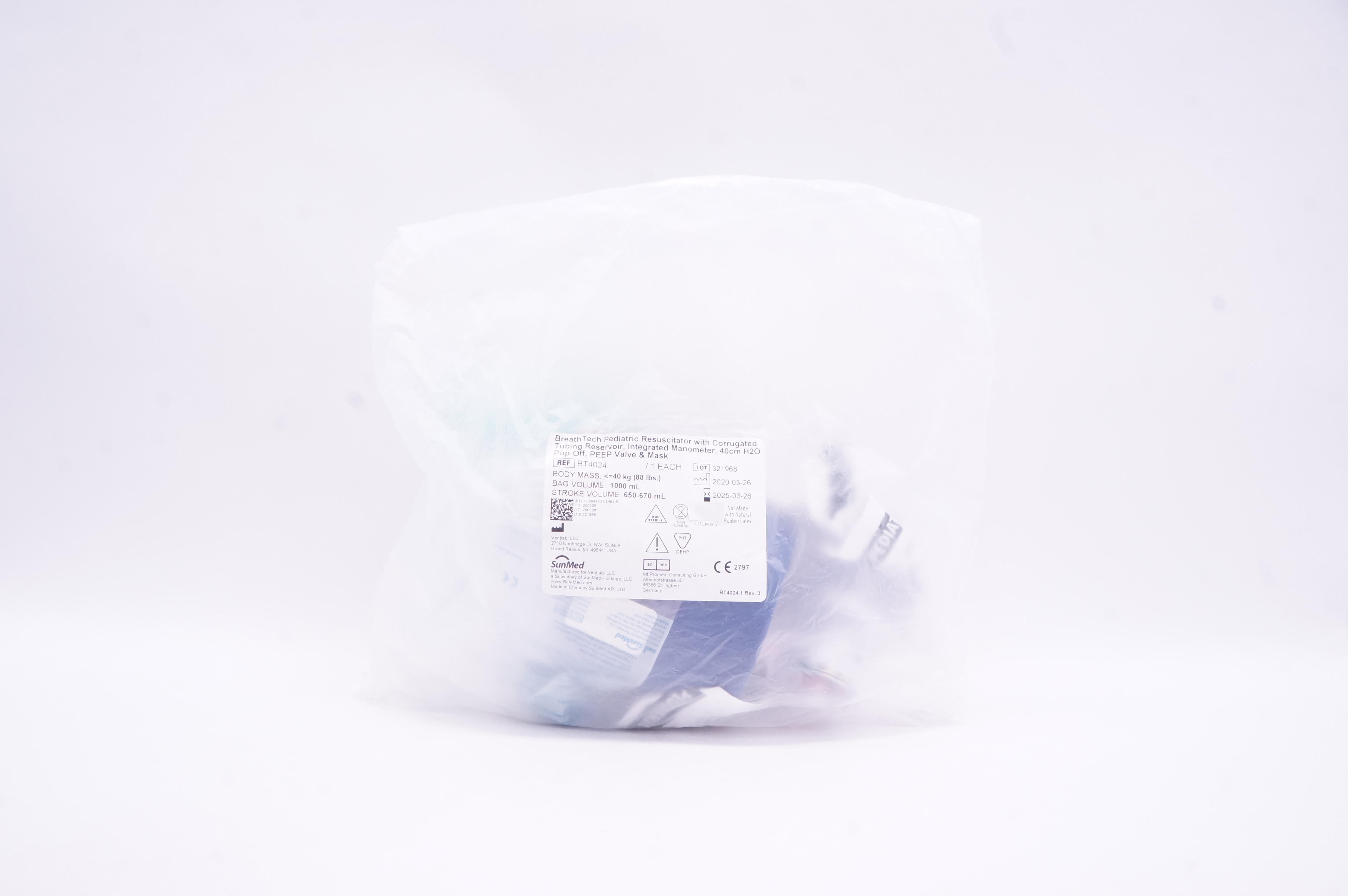 SunMed BT4024 Breath Tech Pediatric Resuscitator w/Corrugated Tubing Reservoir