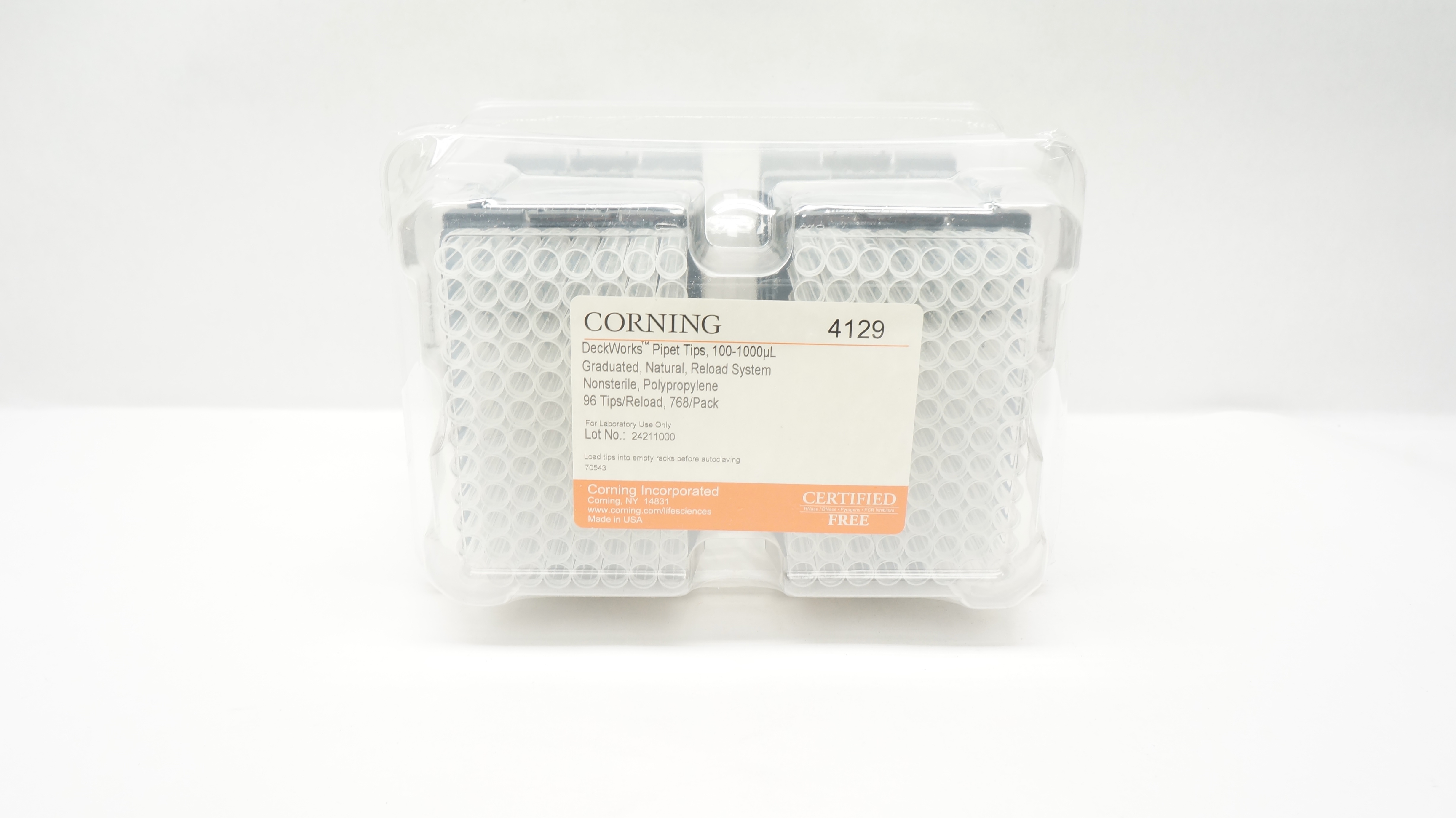 Corning 4129 DeckWorks Pipet Tips, 100-1000µL Graduated, Natural - Pack of 768