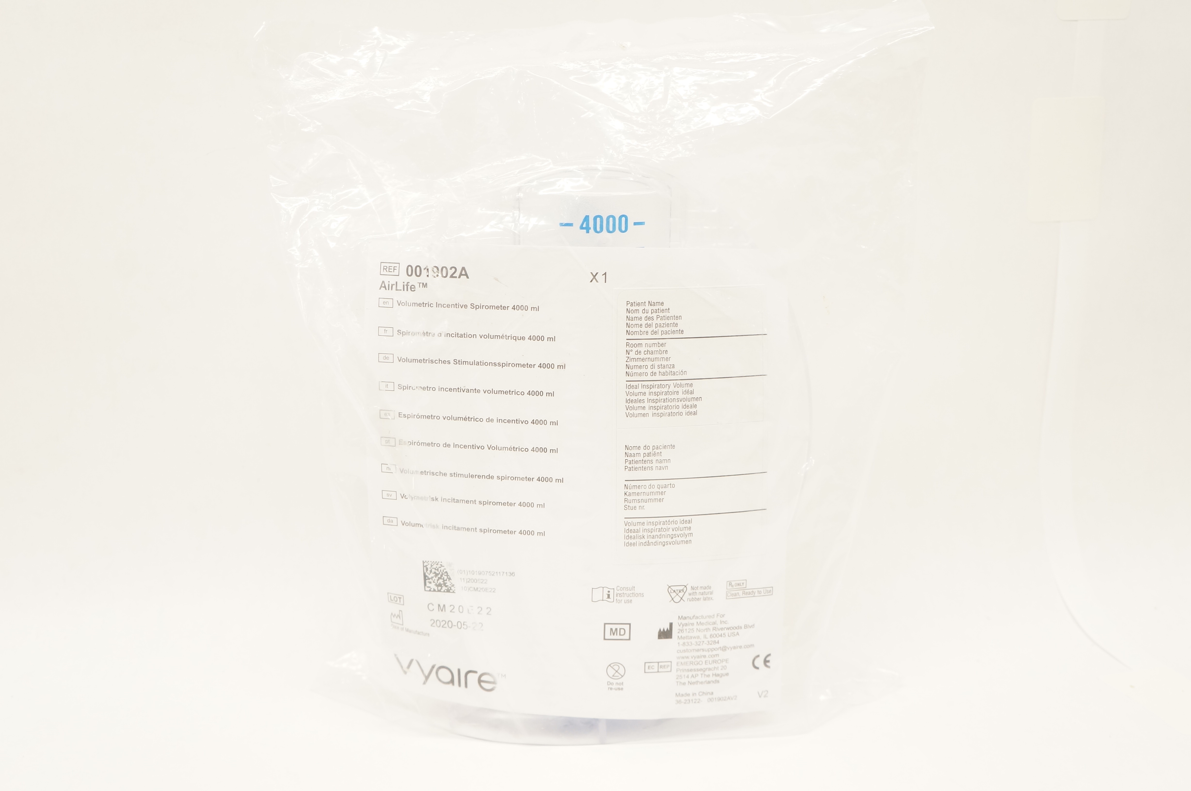 Vyaire 001902A AirLife Volumetric Incentive Spirometer 4000ml