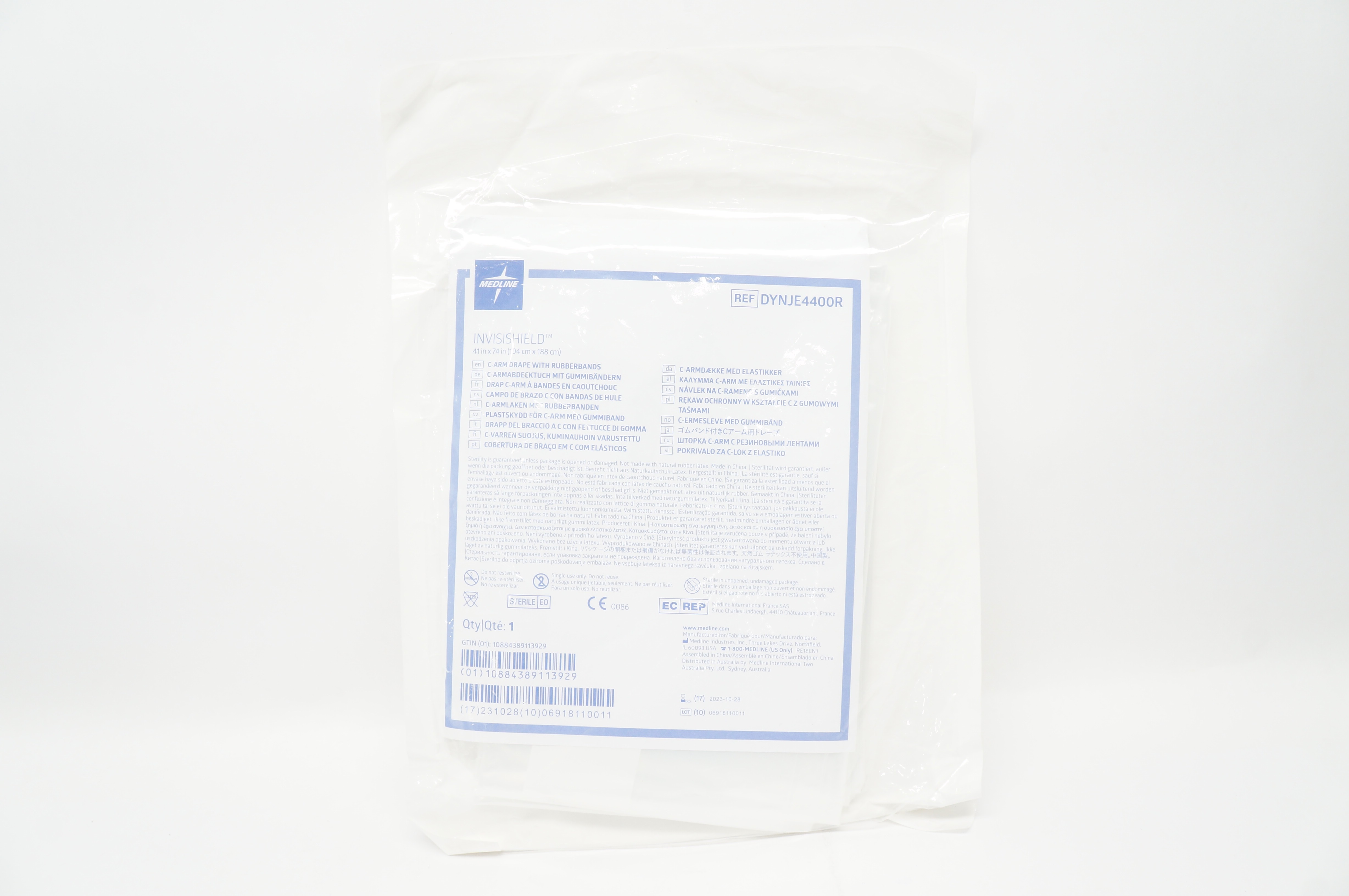 Medline DYNJE4400R Invisishield C-Arm Drape With Rubberbands 41 inch x 74 inch