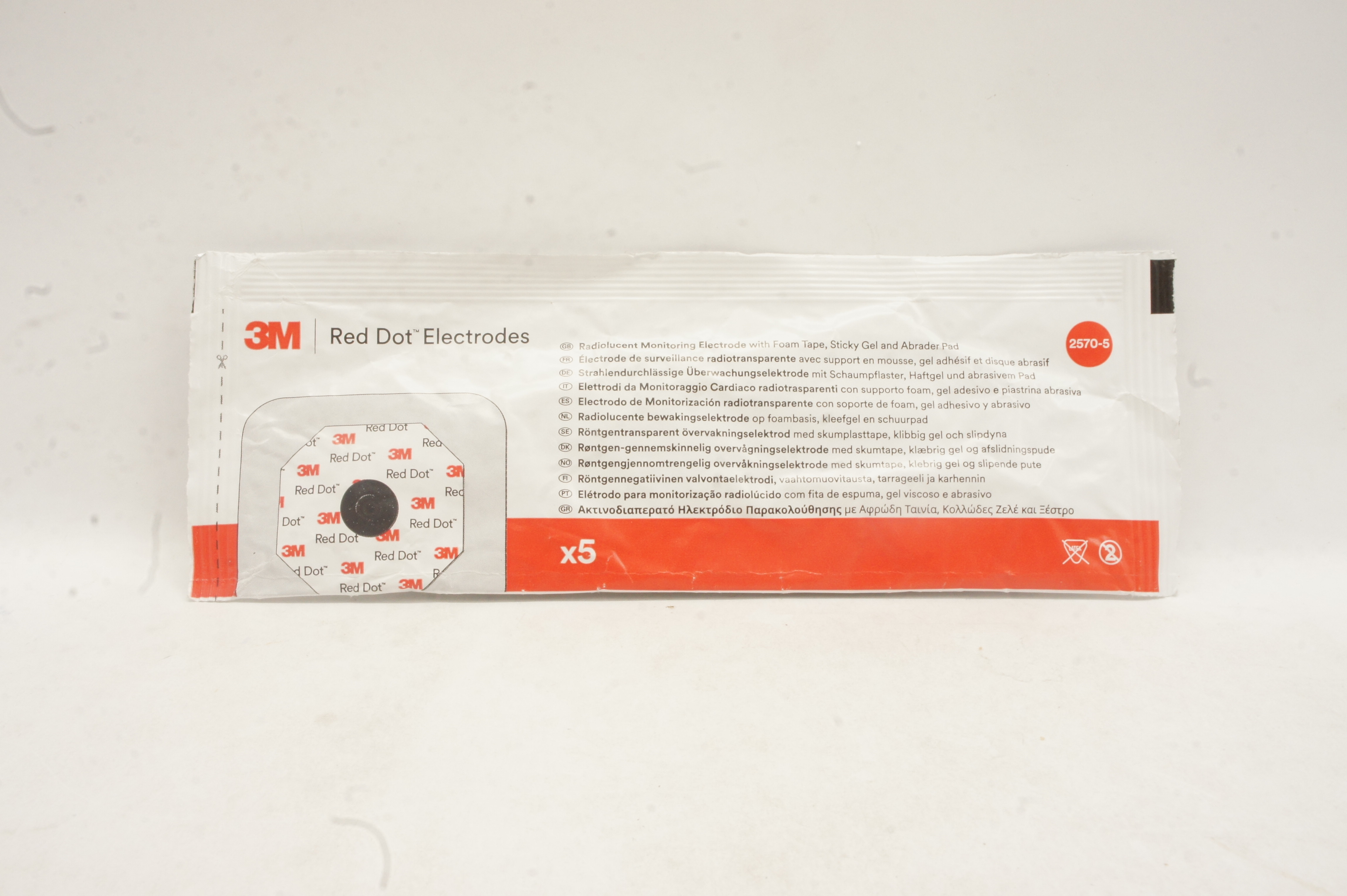 3M 2570-5 Radiolucent Monitoring Electrode w/Tape, Gel, Pad (x) - Pack of 5