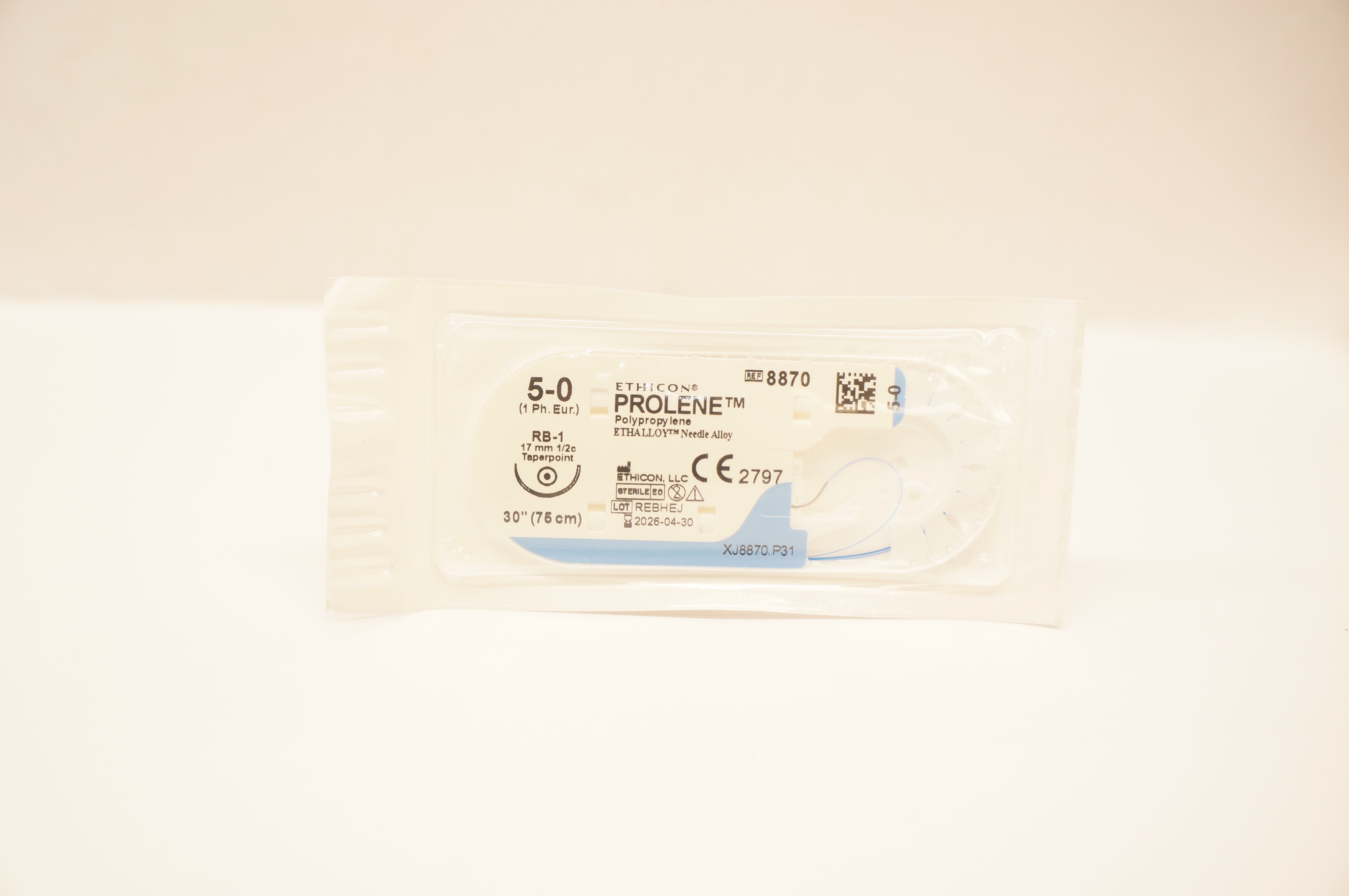 Ethicon 8870 5-0 Prolene Polypropylene Stre RB-1 17mm 1/2c Taperpoint, 30 inch