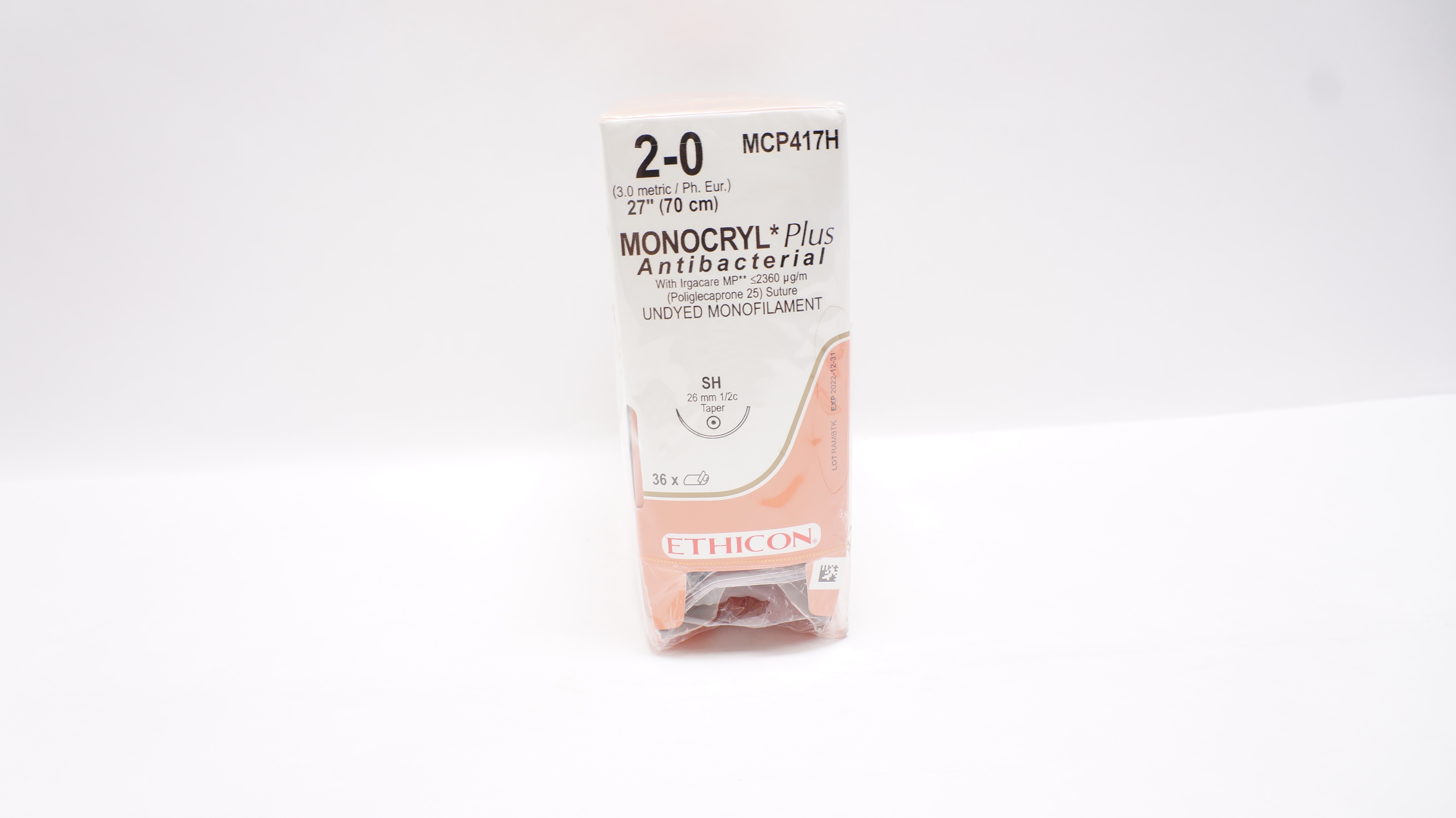 Ethicon MCP417H 2-0 Monocryl Plus Stre SH 26mm 1/2c Taper 27inch - Box of 36 (x)