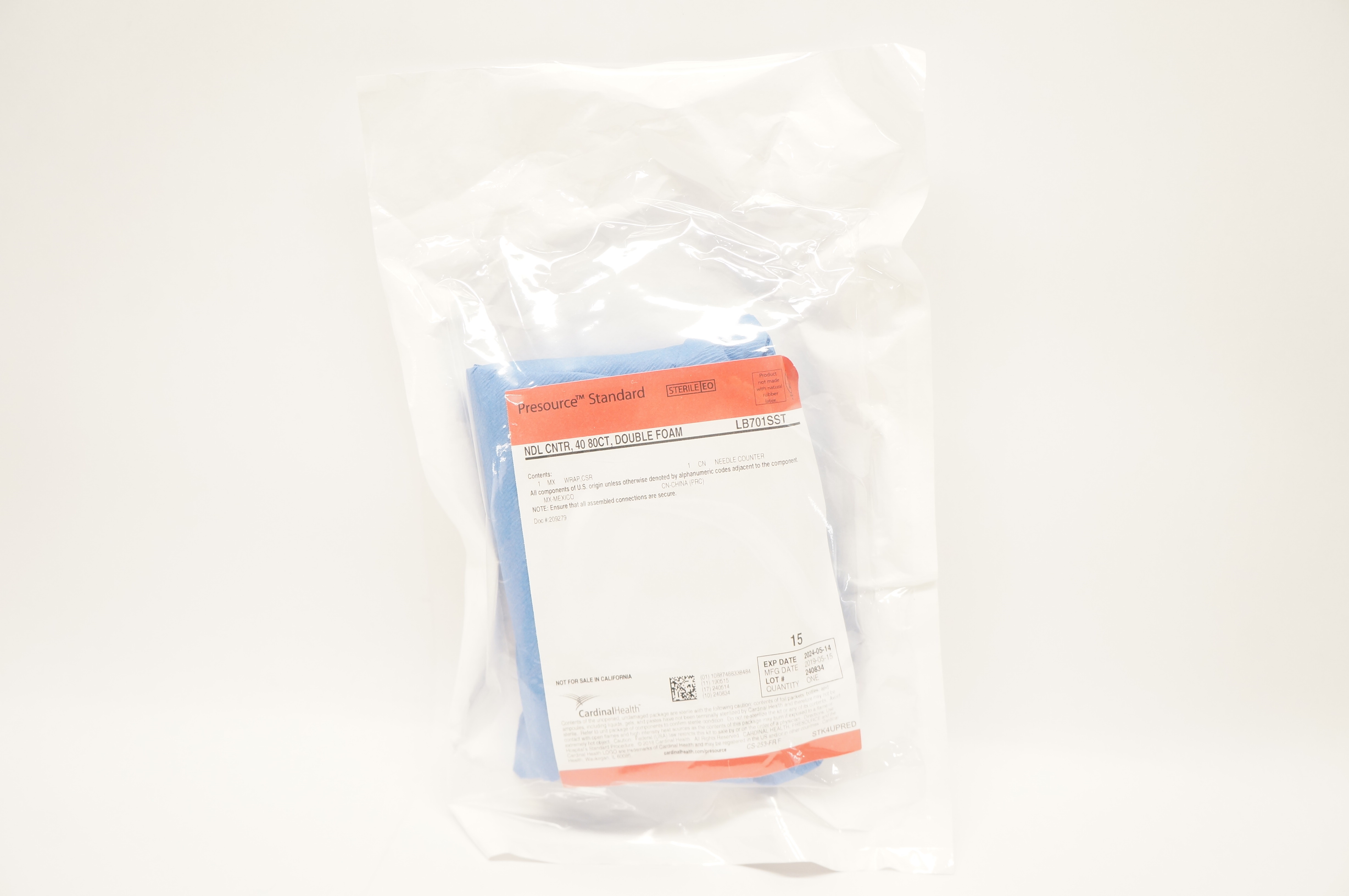 Cardinal Health LB701SST Presource Standard NDL CNTR, 40 80CT, Double Foam