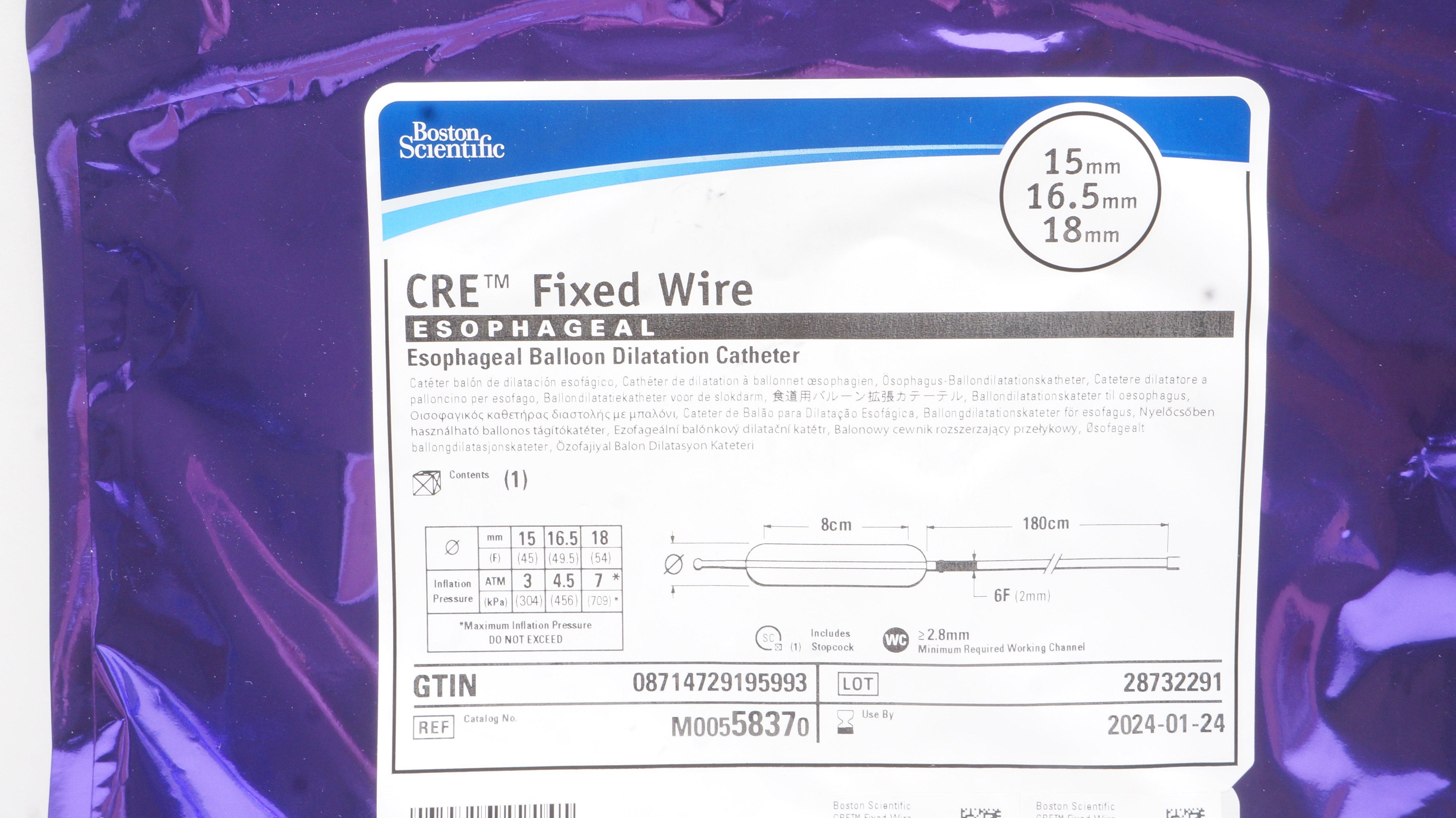 Boston Scientific M00558370 CRE Esophageal Dilatation Cath. 15 x 16.5 x 18mm(x)