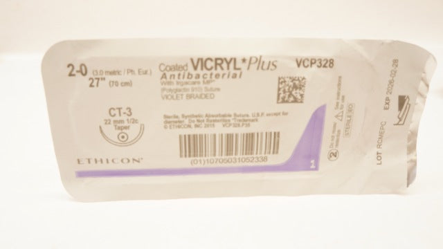 Ethicon VCP328 2-0 VICRYL Plus CT-3 22mm 1/2c Taper 27 inch