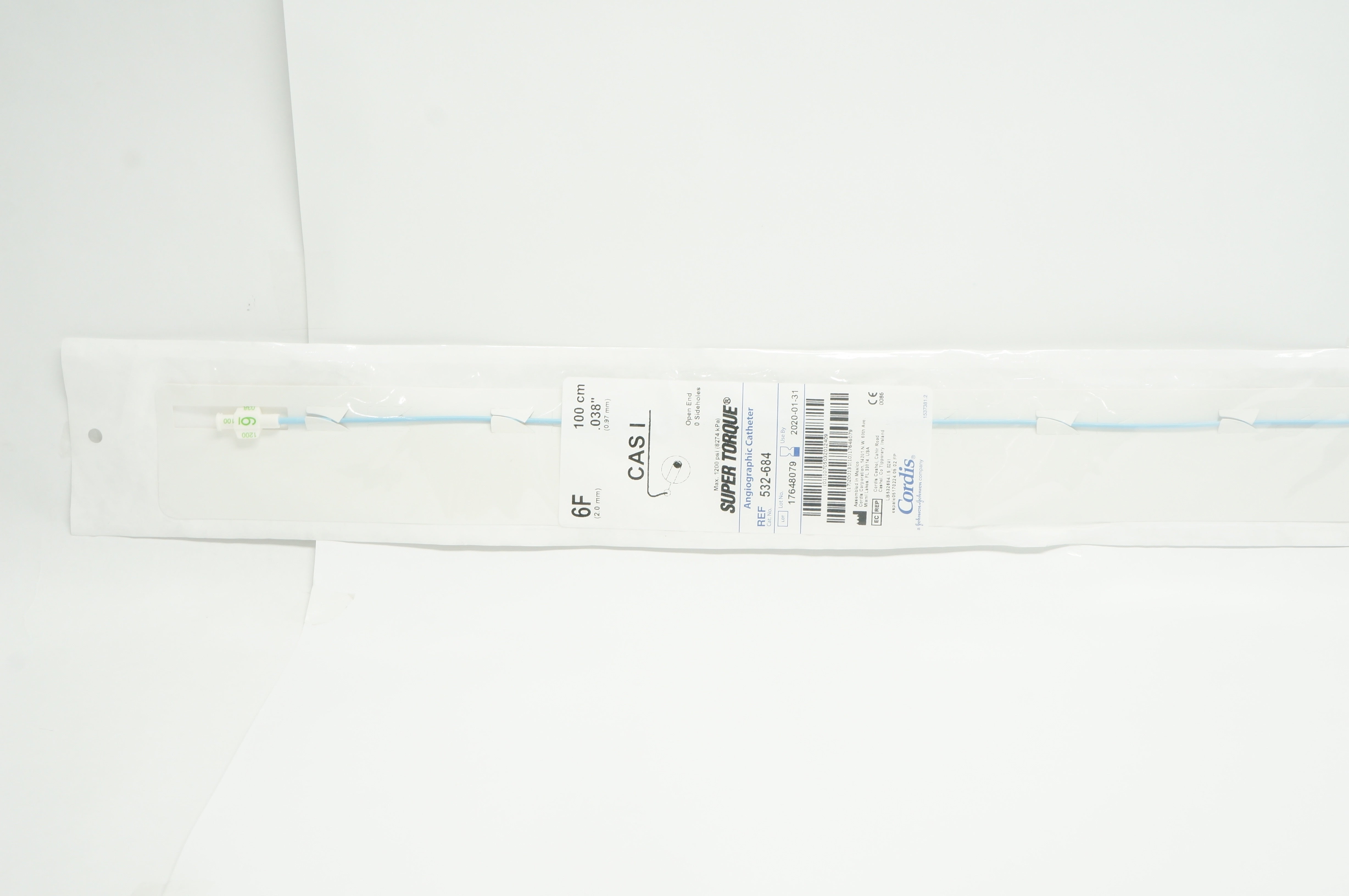 Cordis 532-684 SUPER TORQUE Angiographic Cath. CAS I, 6F x 0.038inch x 100cm (x)