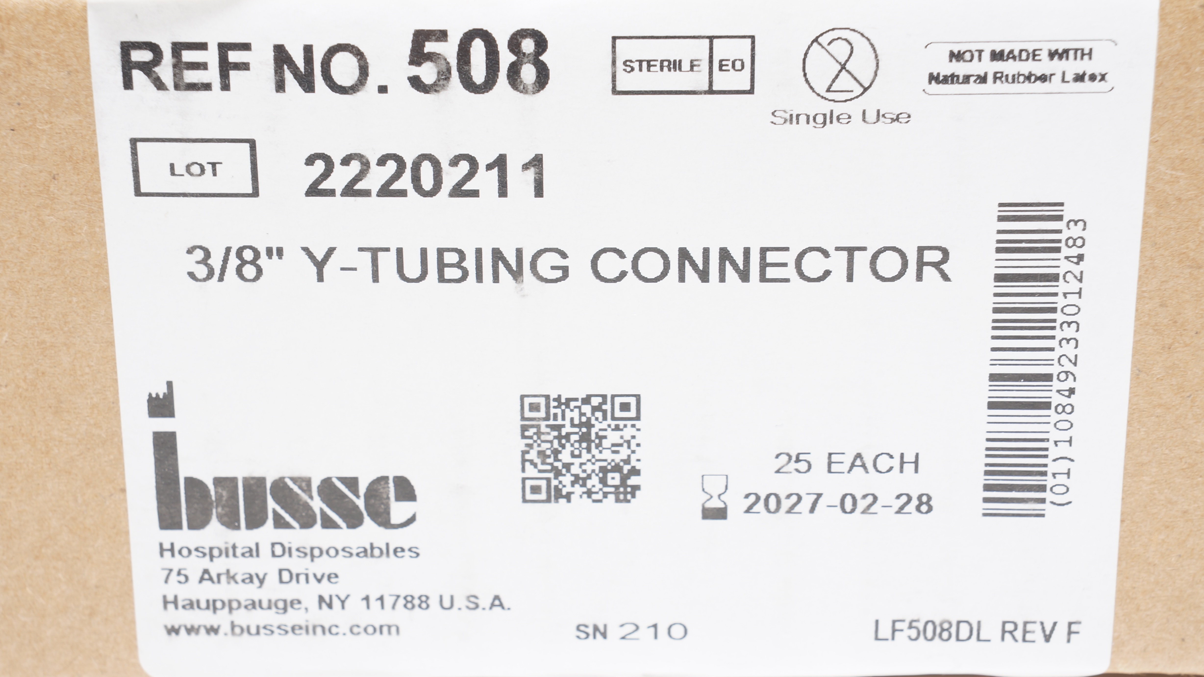 Busse 508 Y Tubing Connector 3/8inch - Box of 25