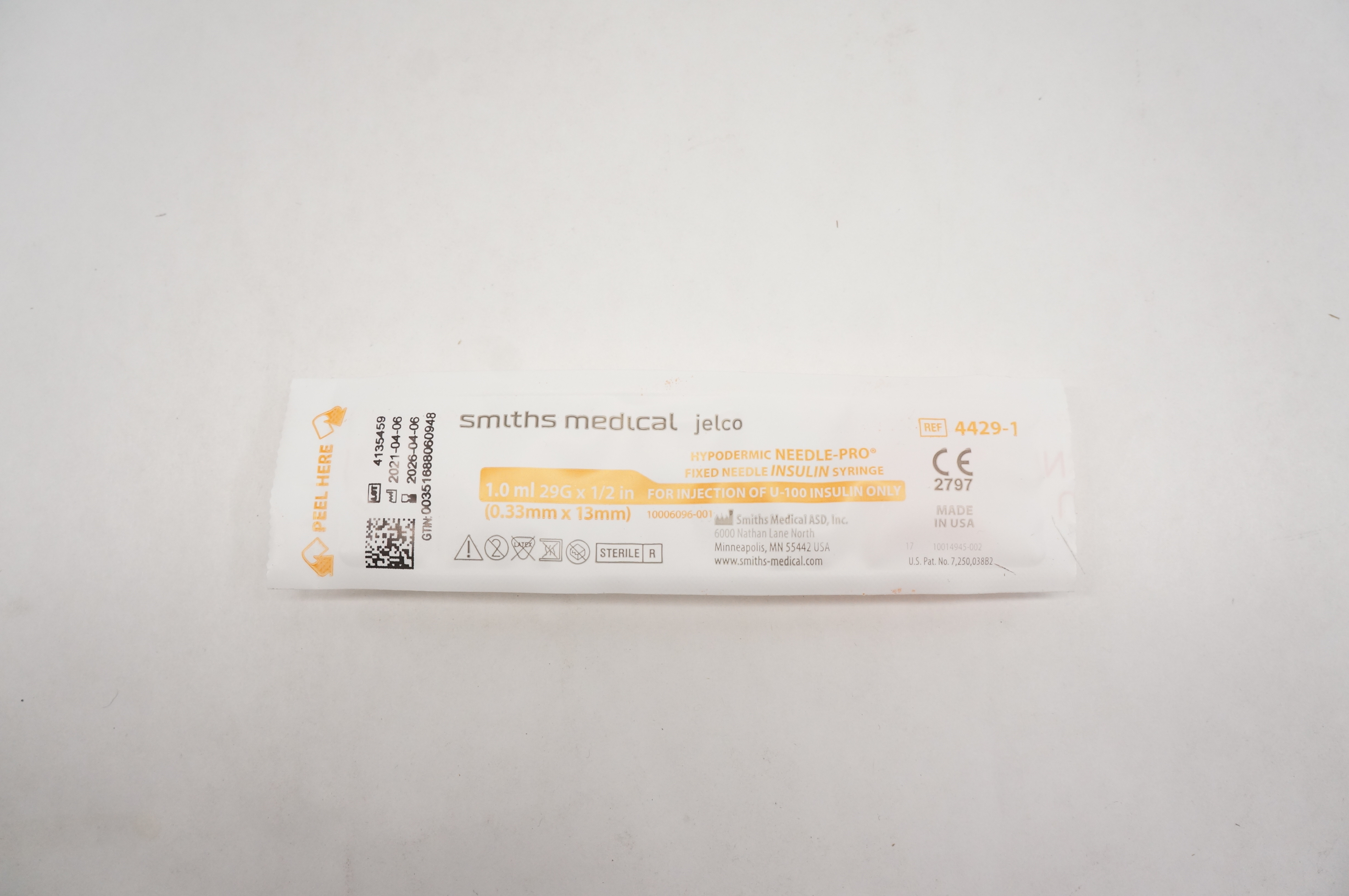 Smiths Medical 4429-1 Hypodermic Fixed Ndle Insulin Syringe 1.0ml 29G x 1/2inch